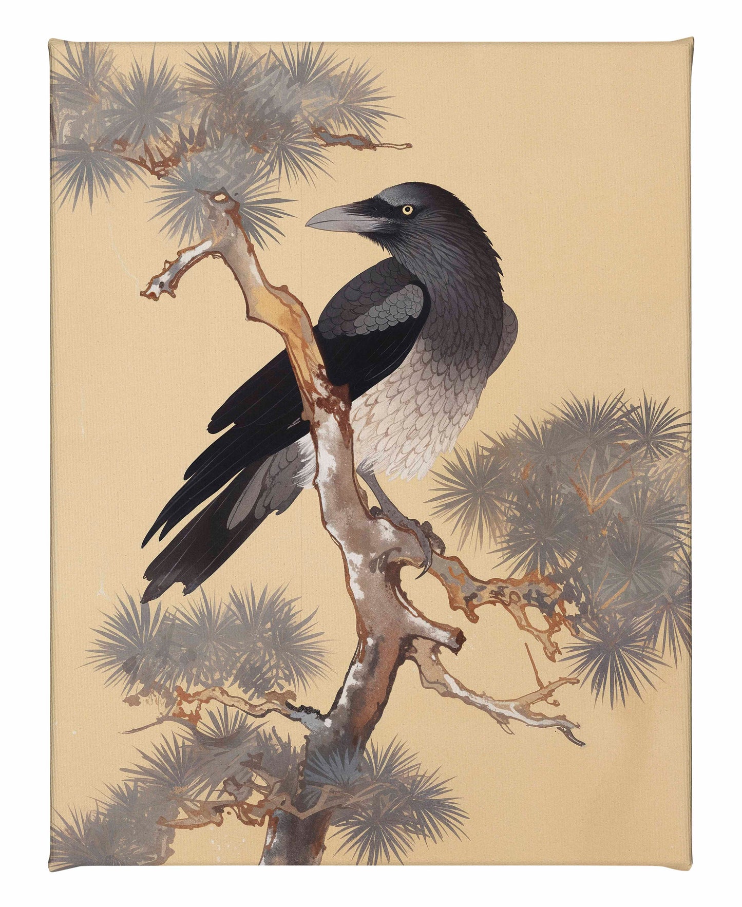 Mystic Watcher - Raven in Pine Grove - Gallery Wrapped Canvas