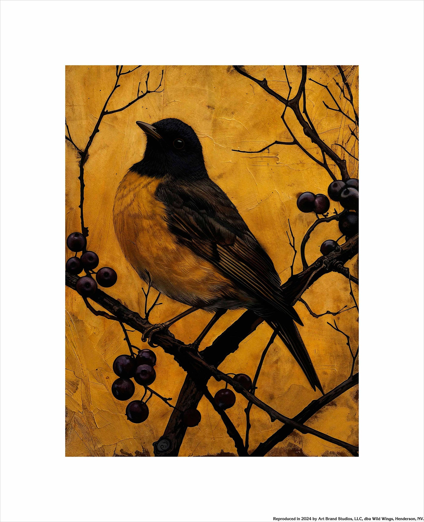 Golden Twilight - Warbler Among Berries - Art Prints