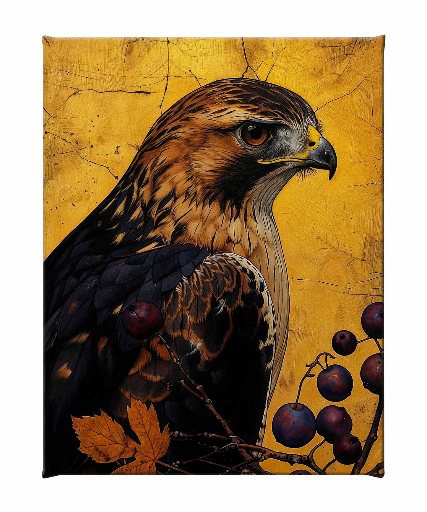 Golden Majesty - Hawk Among Berries - Gallery Wrapped Canvas