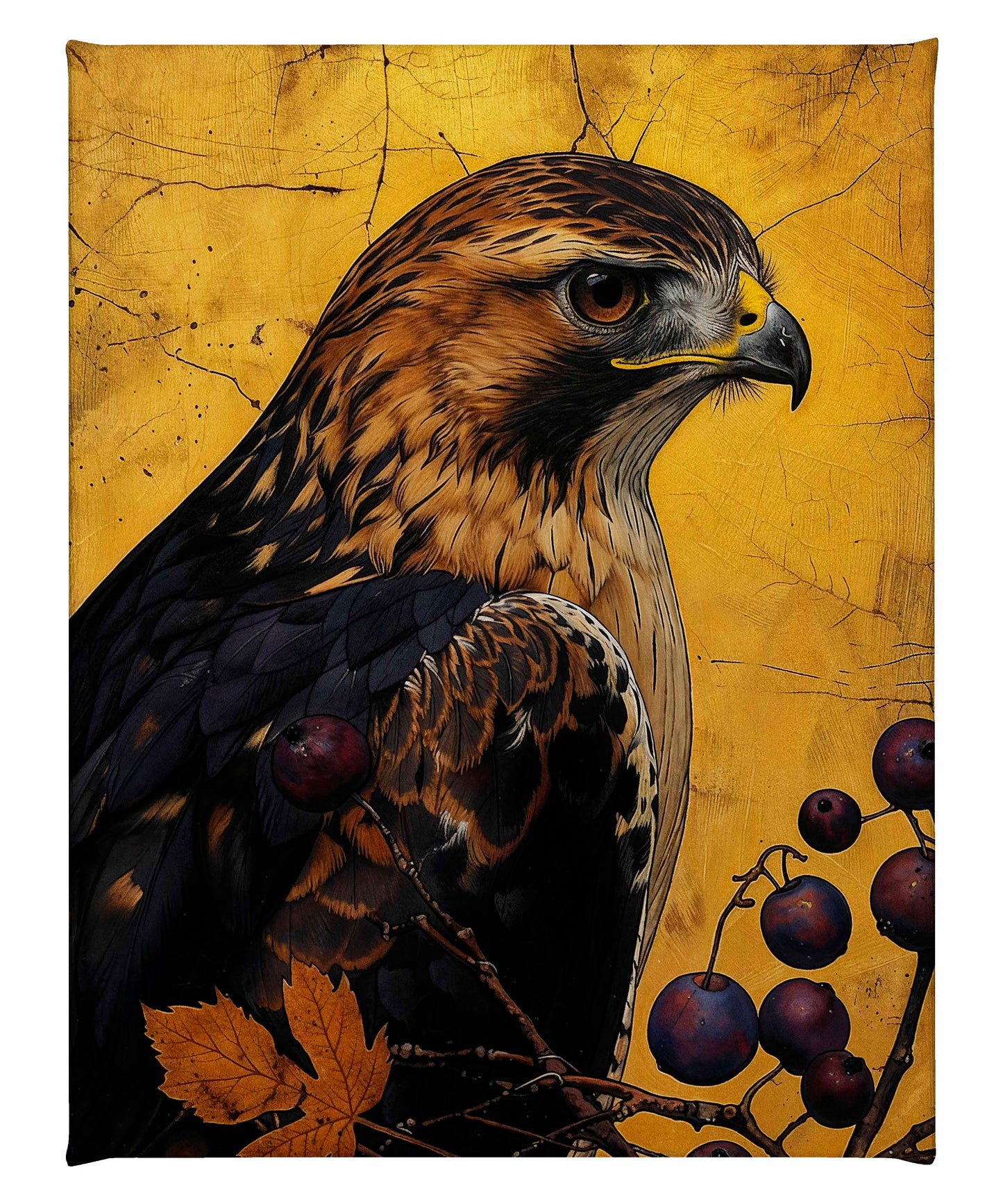 Golden Majesty - Hawk Among Berries - Gallery Wrapped Canvas
