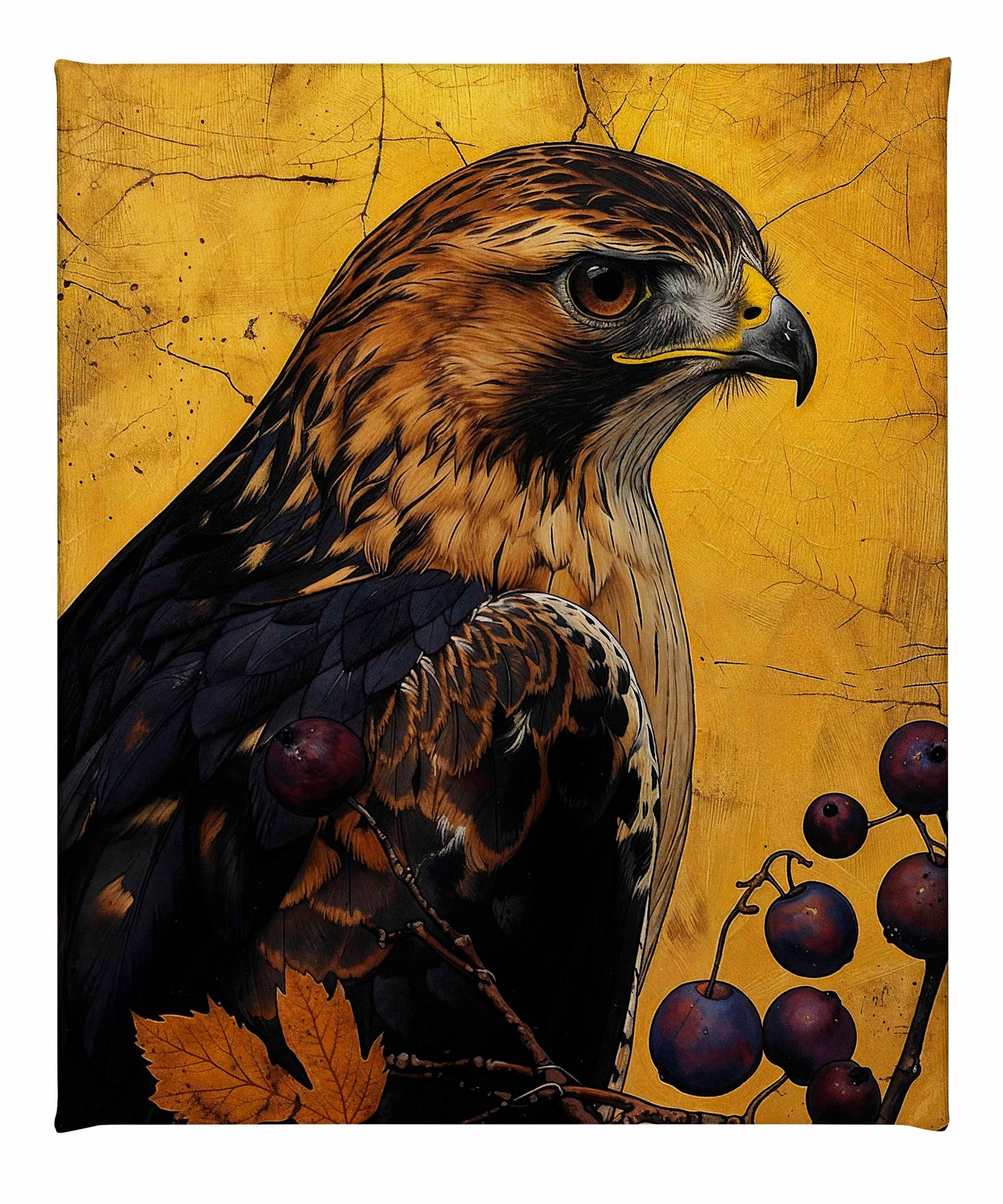 Golden Majesty - Hawk Among Berries - Gallery Wrapped Canvas