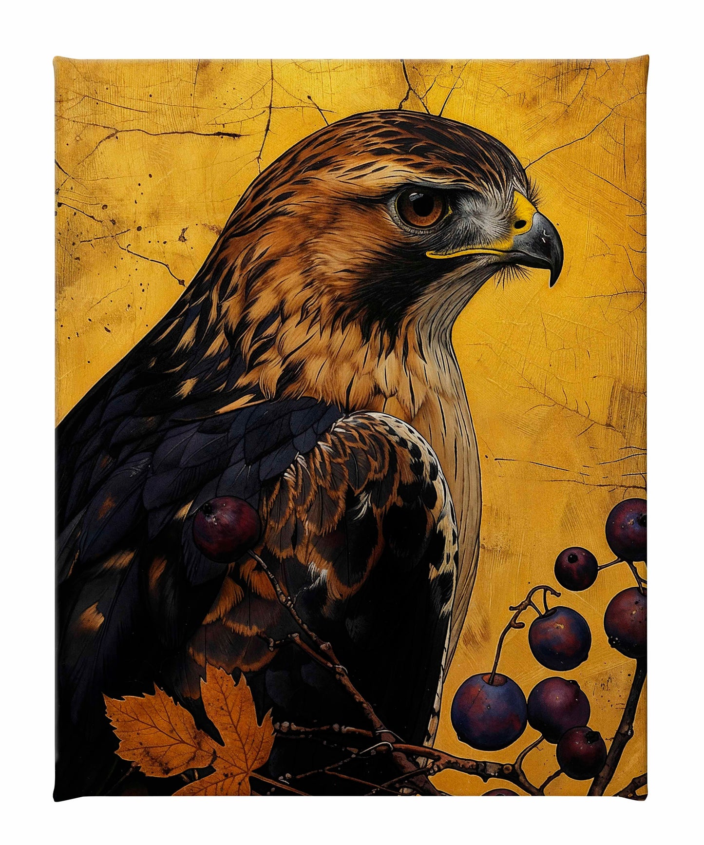 Golden Majesty - Hawk Among Berries - Gallery Wrapped Canvas