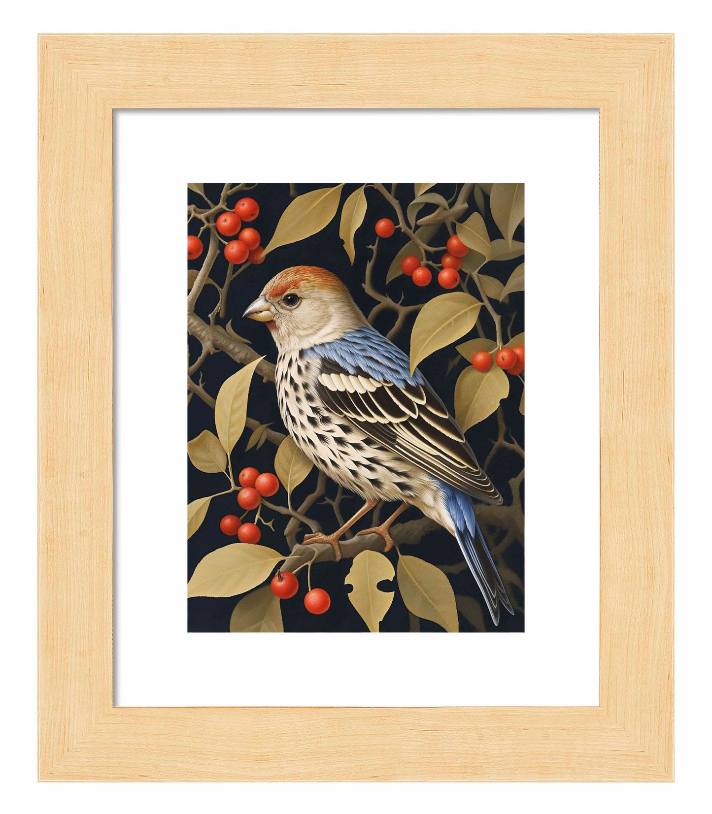 Autumn Sentinel - Finch Amongst Berries - Art Prints