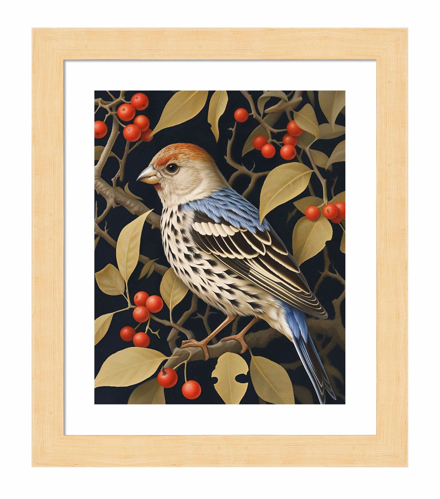 Autumn Sentinel - Finch Amongst Berries - Art Prints