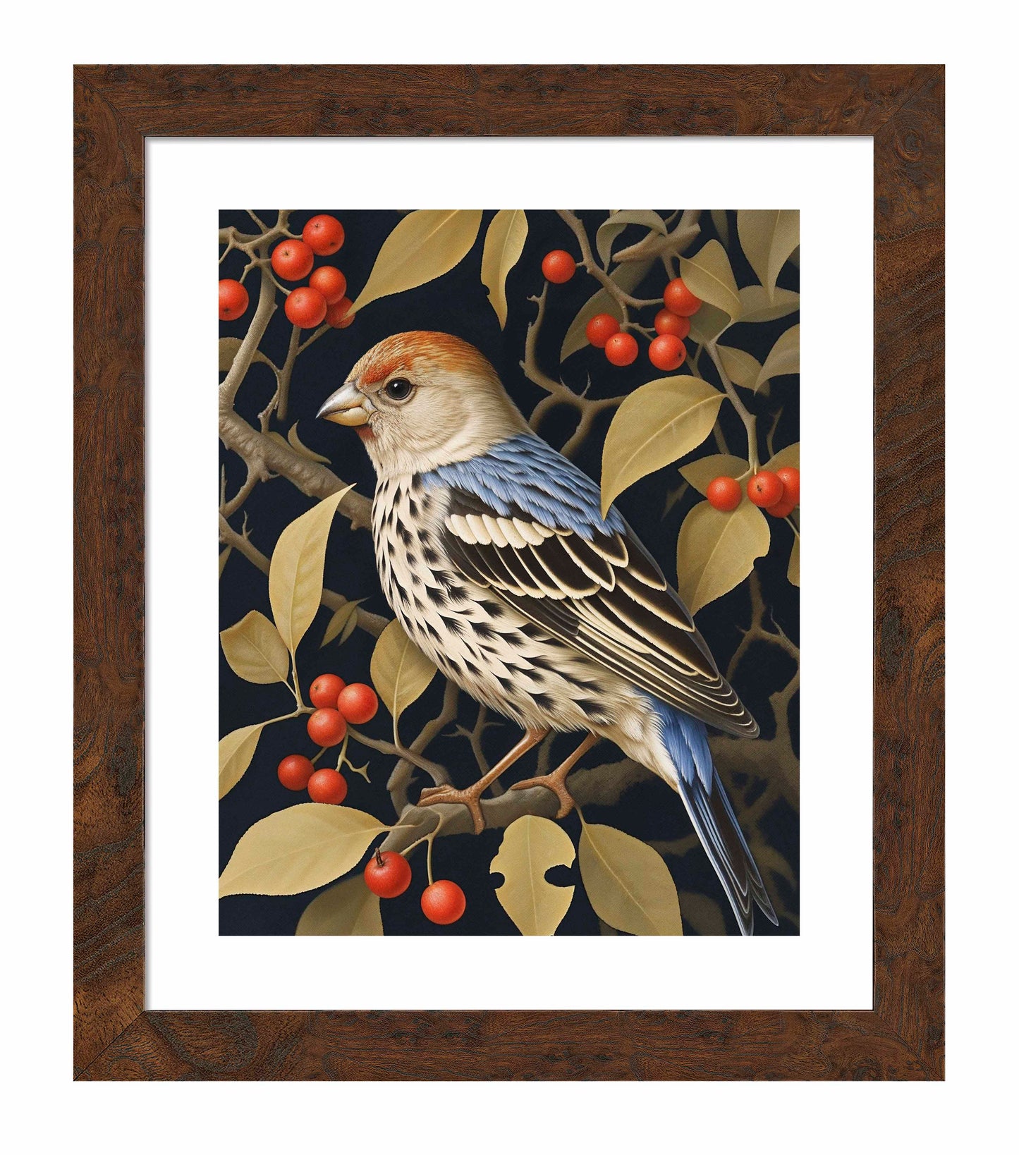 Autumn Sentinel - Finch Amongst Berries - Art Prints