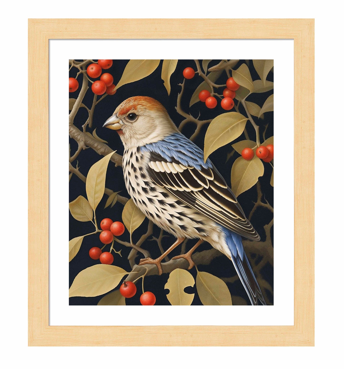 Autumn Sentinel - Finch Amongst Berries - Art Prints