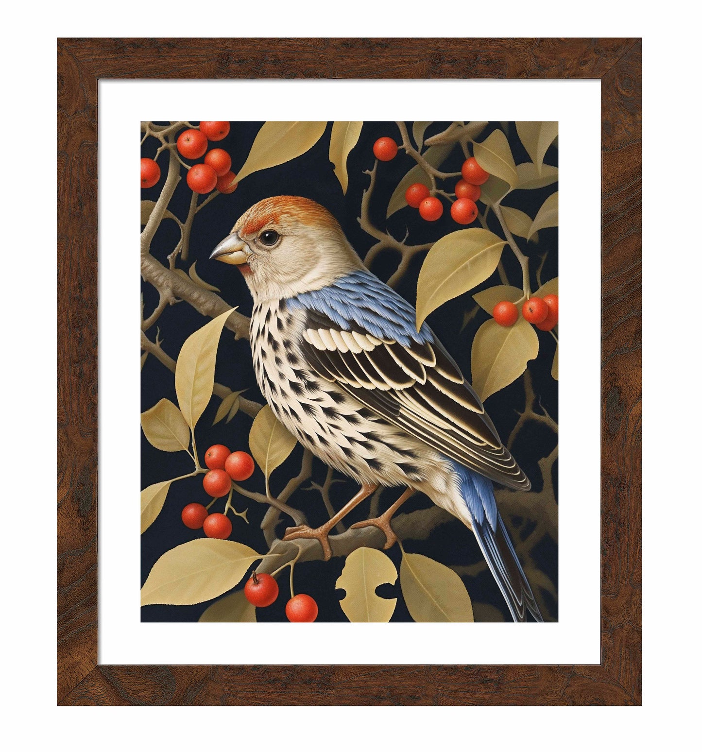 Autumn Sentinel - Finch Amongst Berries - Art Prints