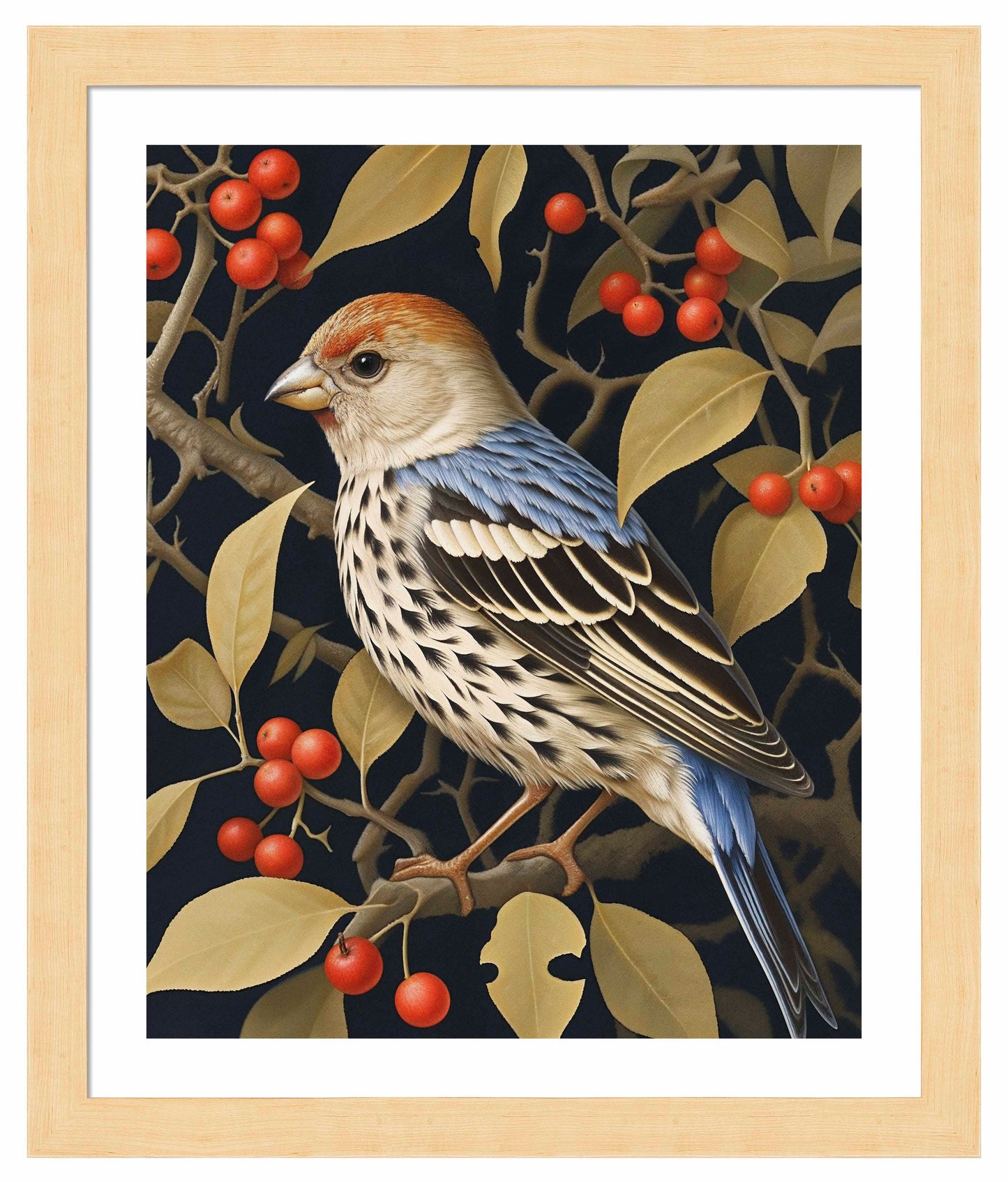 Autumn Sentinel - Finch Amongst Berries - Art Prints