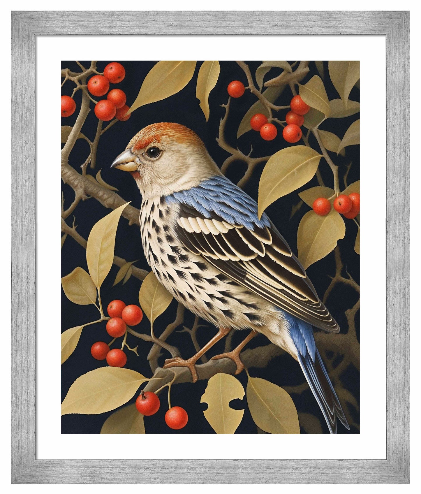 Autumn Sentinel - Finch Amongst Berries - Art Prints