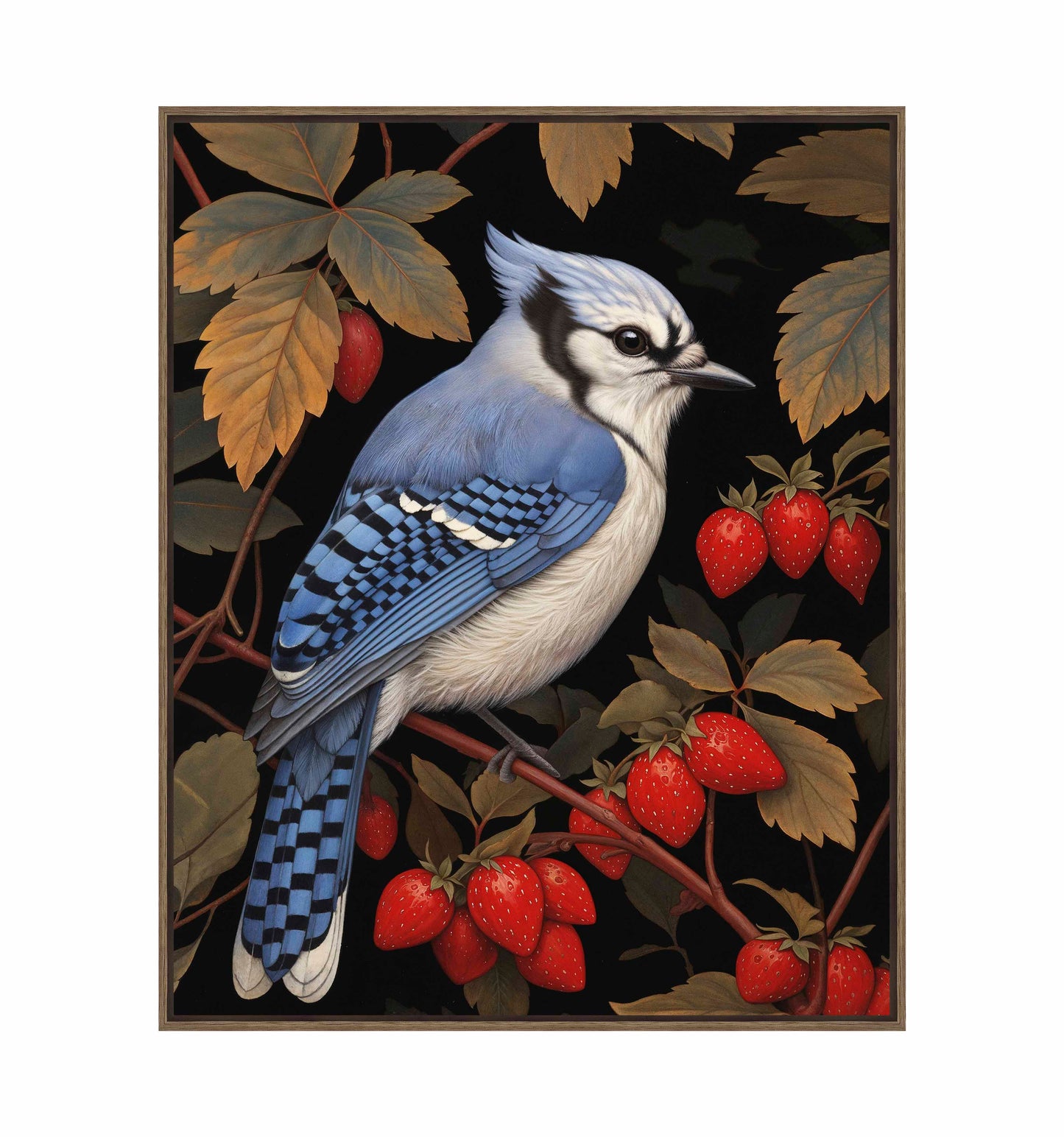 Berry Bliss - Blue Jay in Strawberry Patch - Gallery Wrapped Canvas