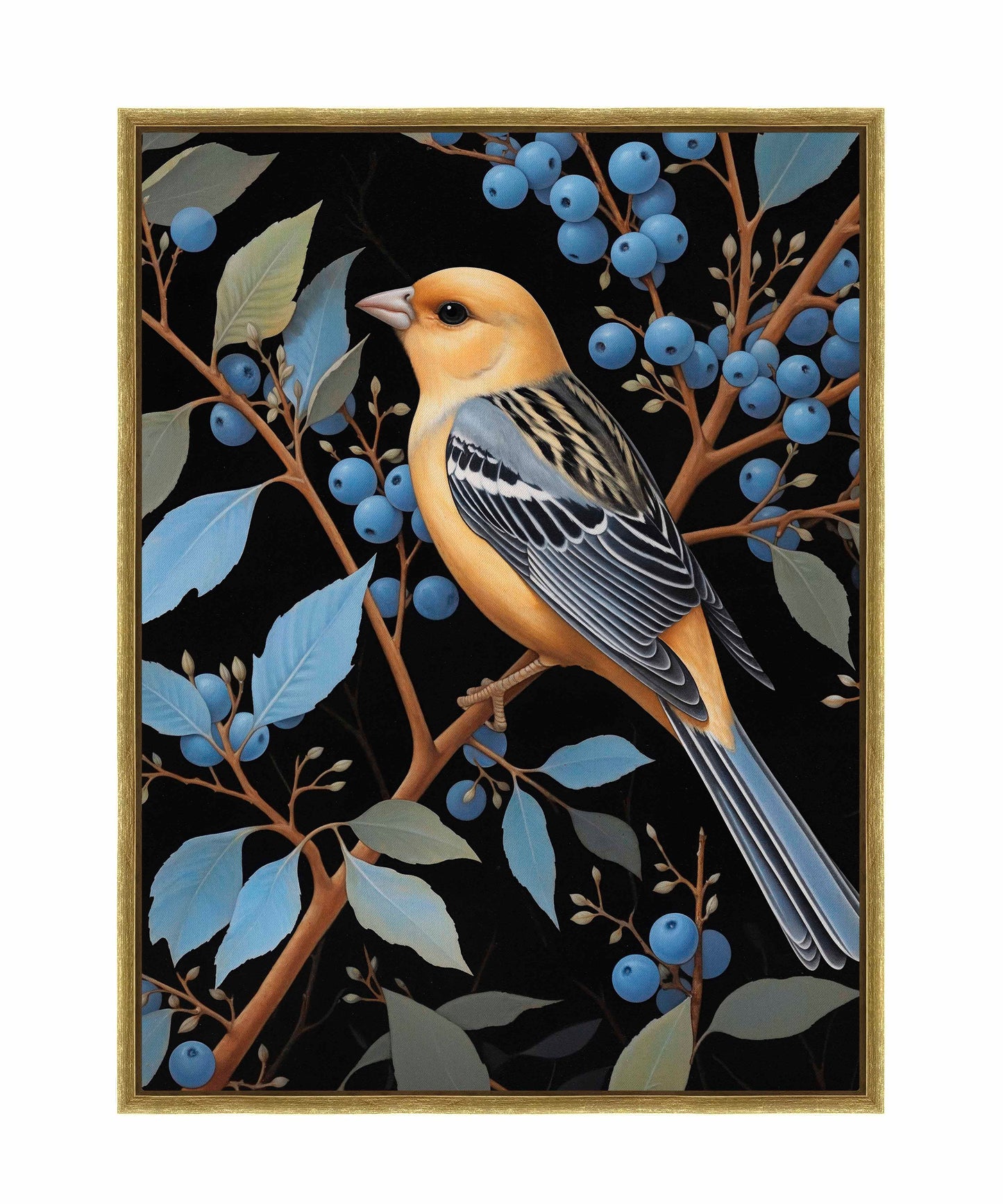 Bounty of Blue - Oriole Amidst Berries - Gallery Wrapped Canvas