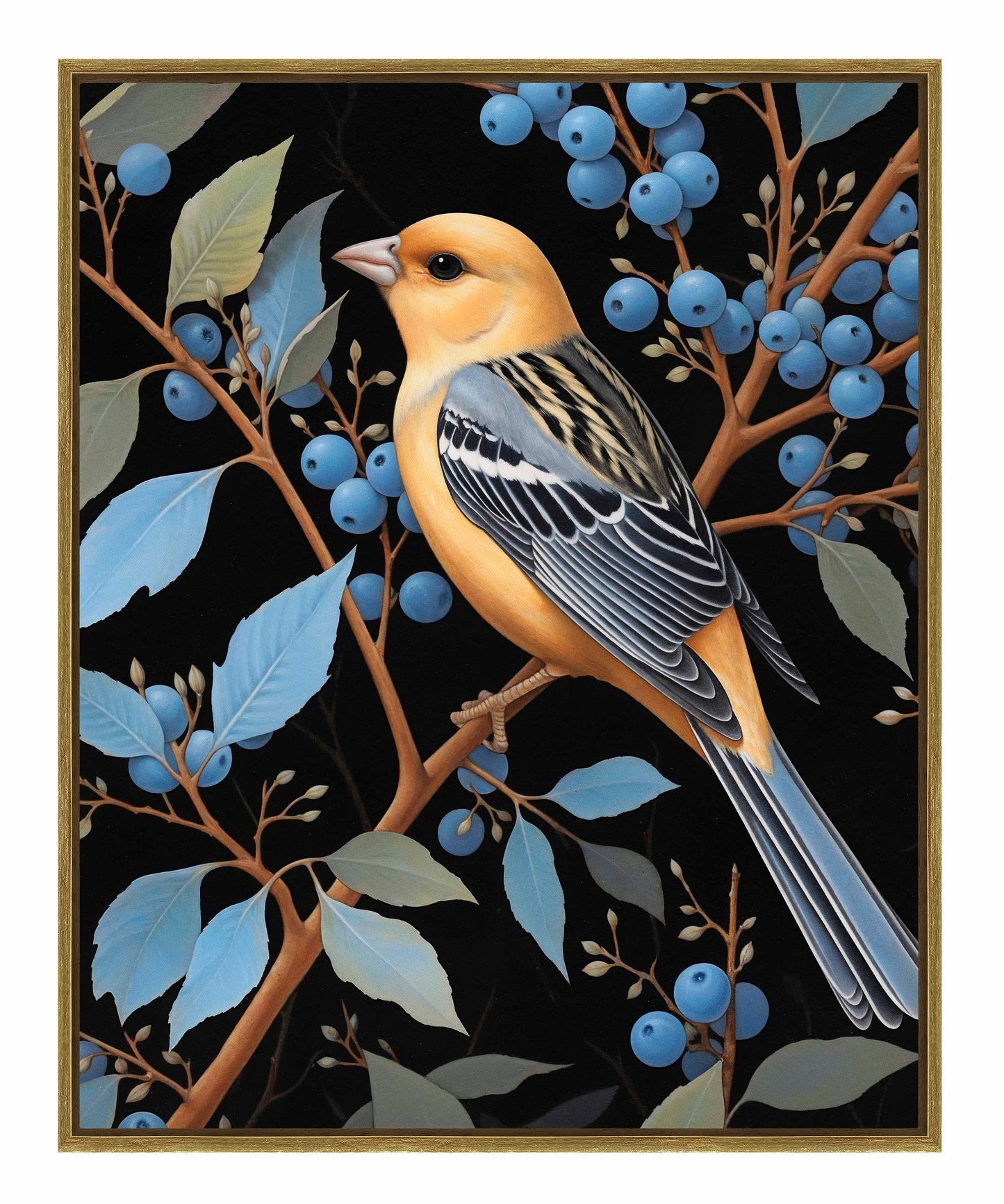 Bounty of Blue - Oriole Amidst Berries - Gallery Wrapped Canvas