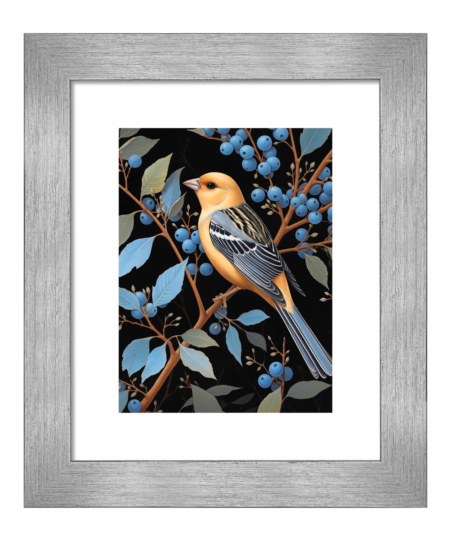 Bounty of Blue - Oriole Amidst Berries - Art Prints
