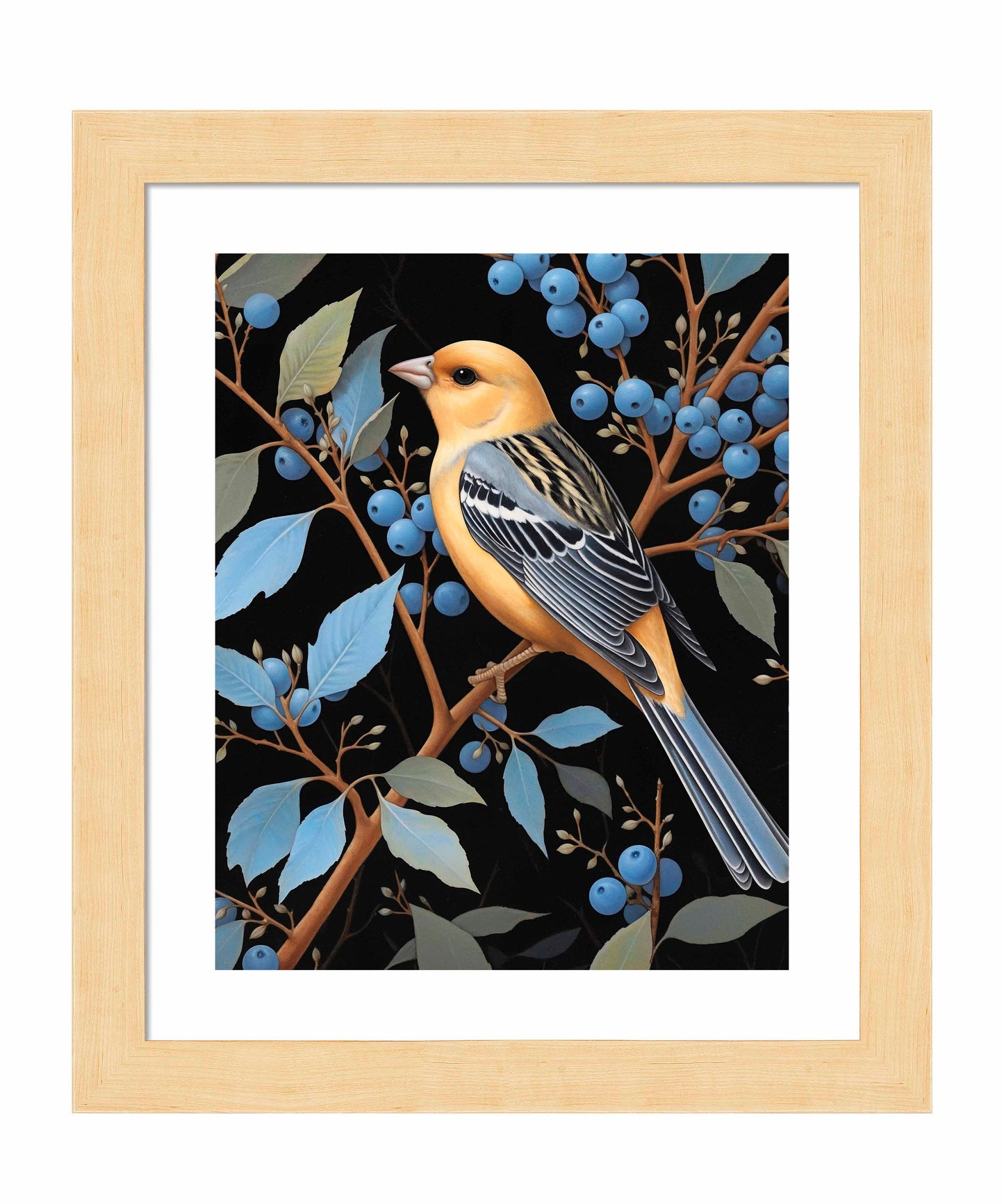 Bounty of Blue - Oriole Amidst Berries - Art Prints