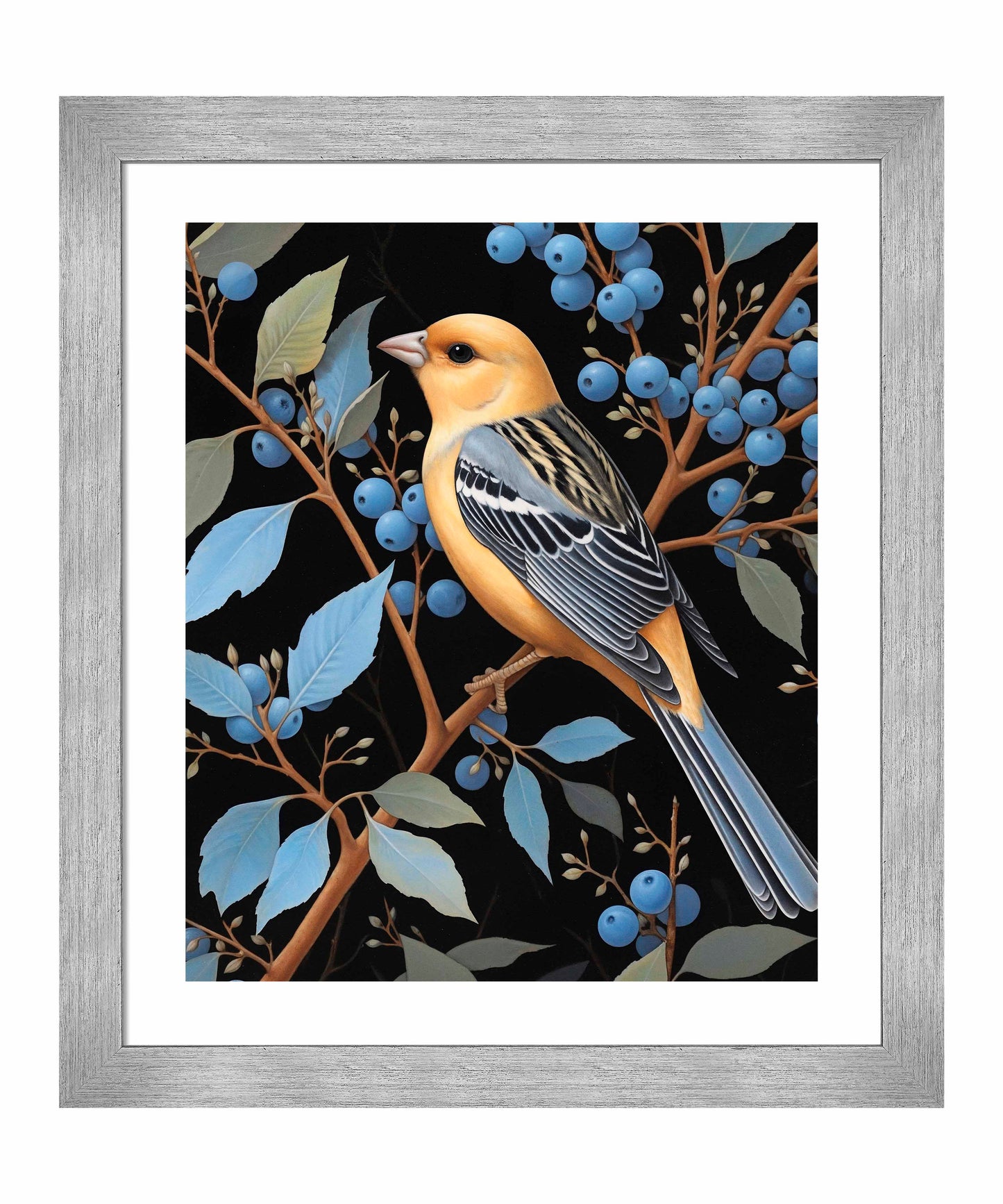 Bounty of Blue - Oriole Amidst Berries - Art Prints