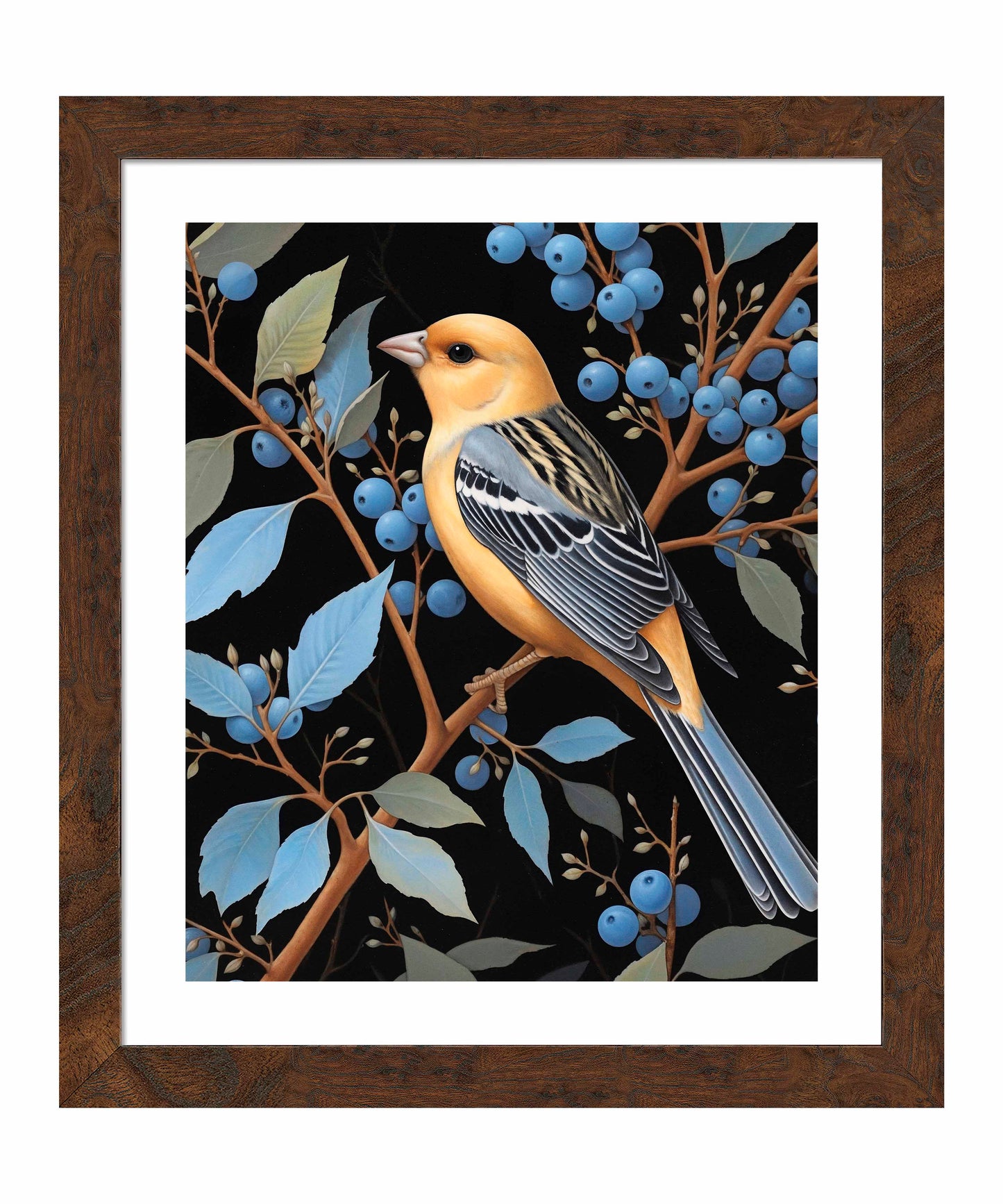 Bounty of Blue - Oriole Amidst Berries - Art Prints