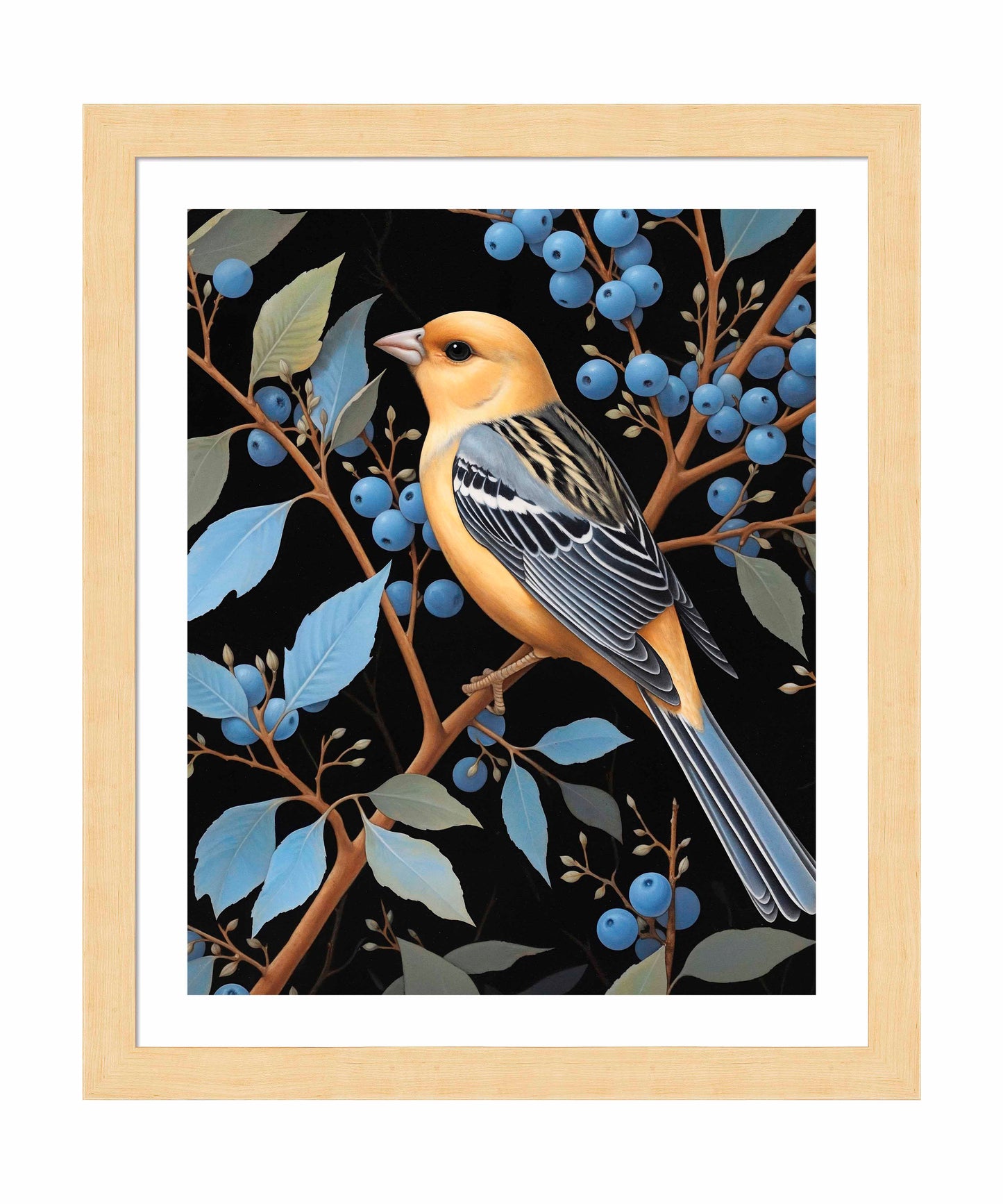 Bounty of Blue - Oriole Amidst Berries - Art Prints
