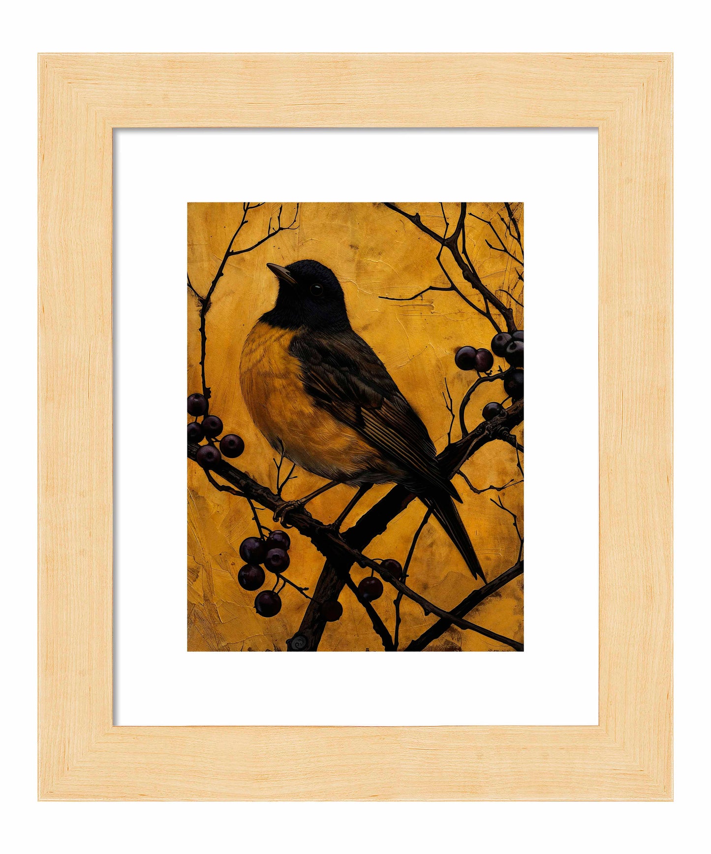 Golden Twilight - Warbler Among Berries - Art Prints