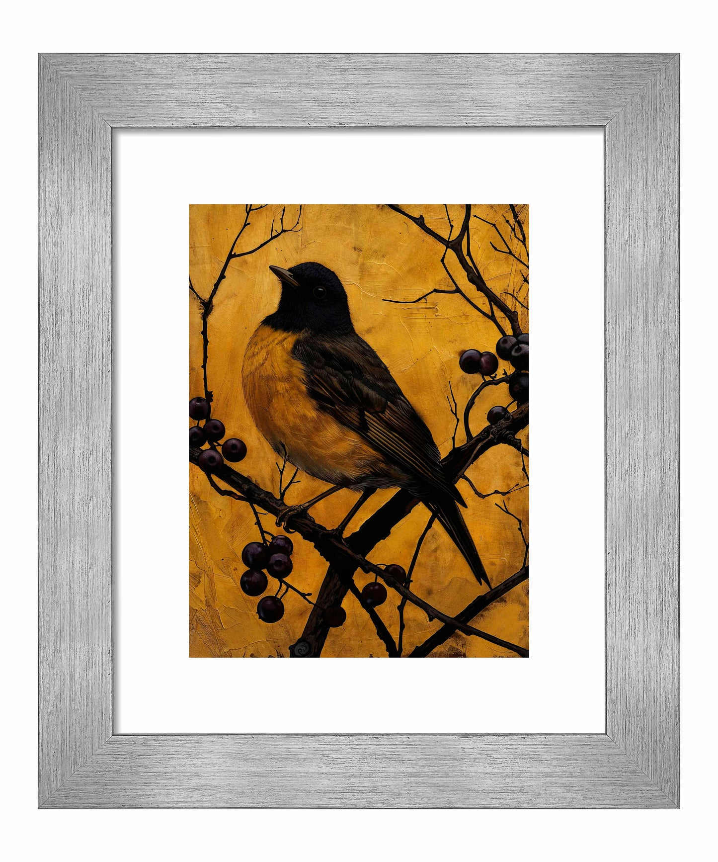 Golden Twilight - Warbler Among Berries - Art Prints