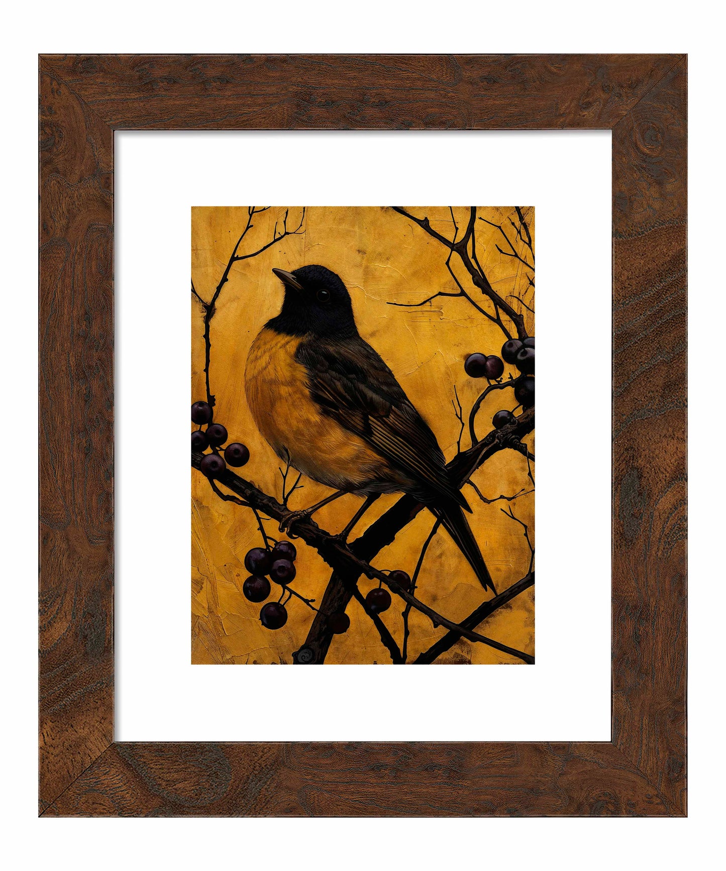 Golden Twilight - Warbler Among Berries - Art Prints