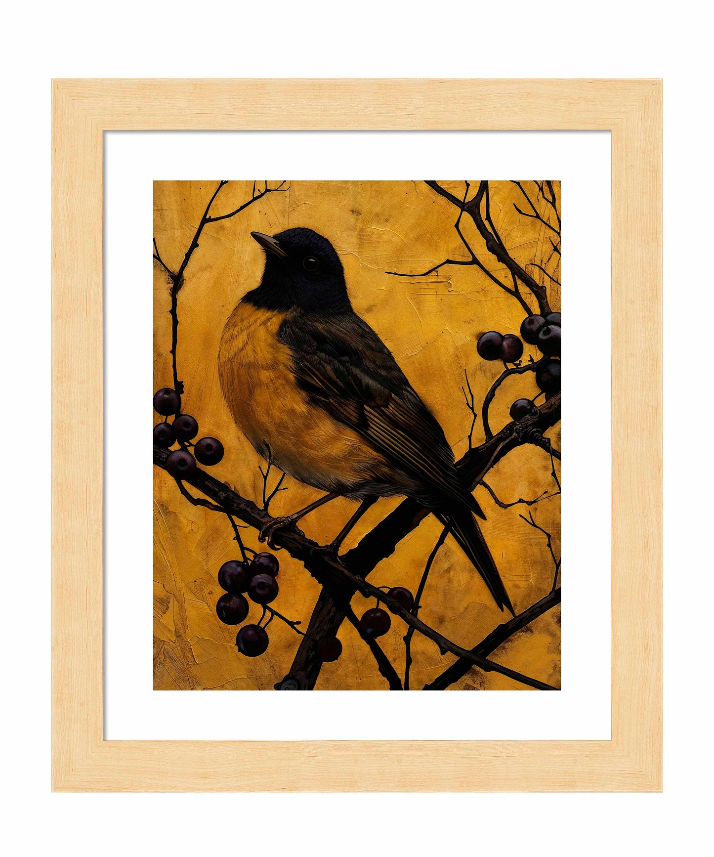 Golden Twilight - Warbler Among Berries - Art Prints