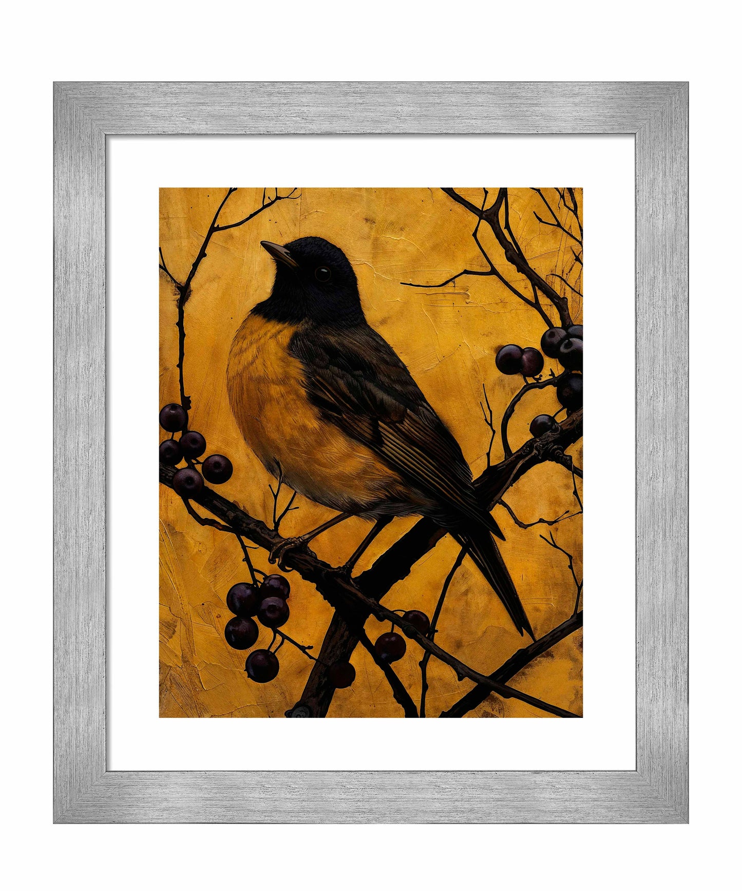 Golden Twilight - Warbler Among Berries - Art Prints
