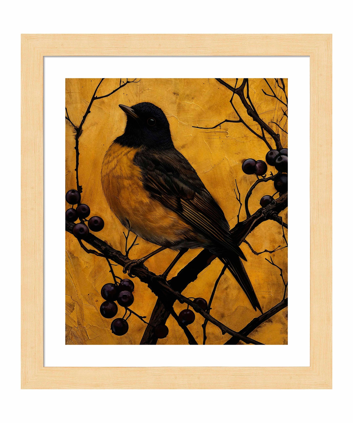 Golden Twilight - Warbler Among Berries - Art Prints