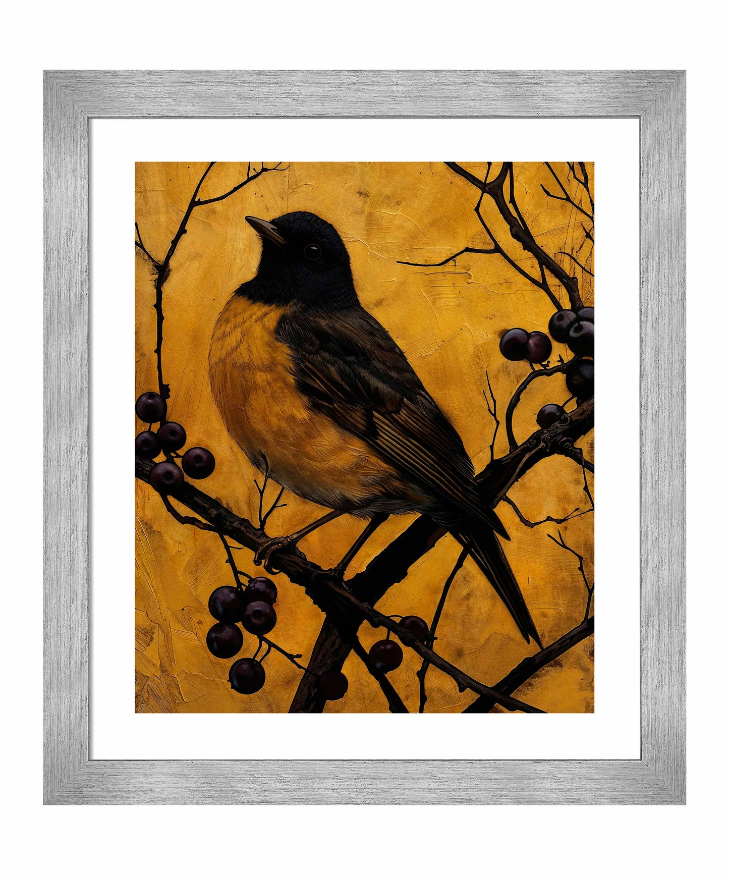 Golden Twilight - Warbler Among Berries - Art Prints