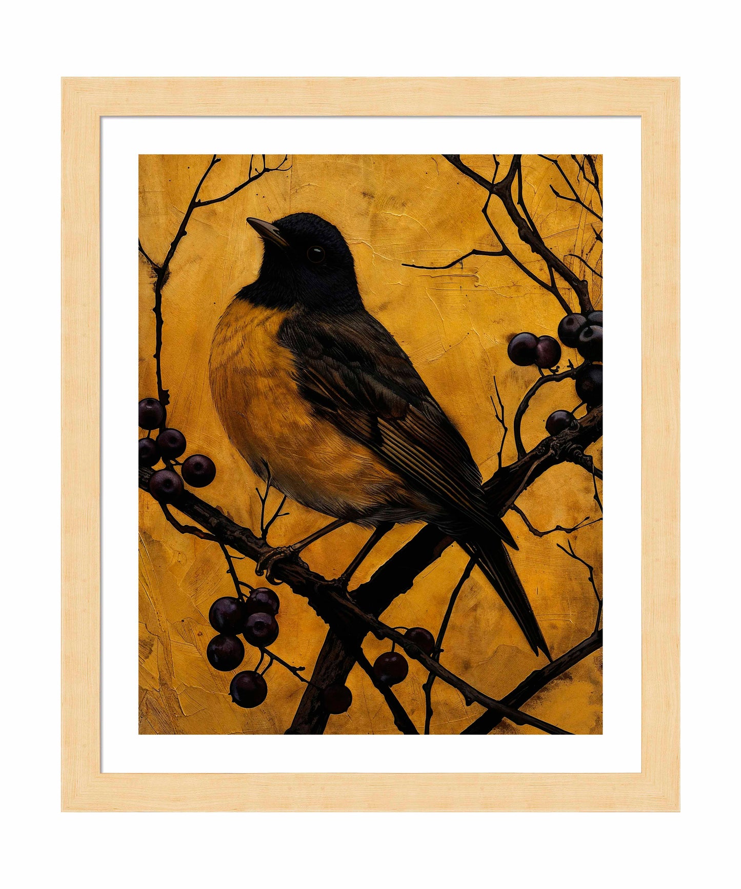 Golden Twilight - Warbler Among Berries - Art Prints
