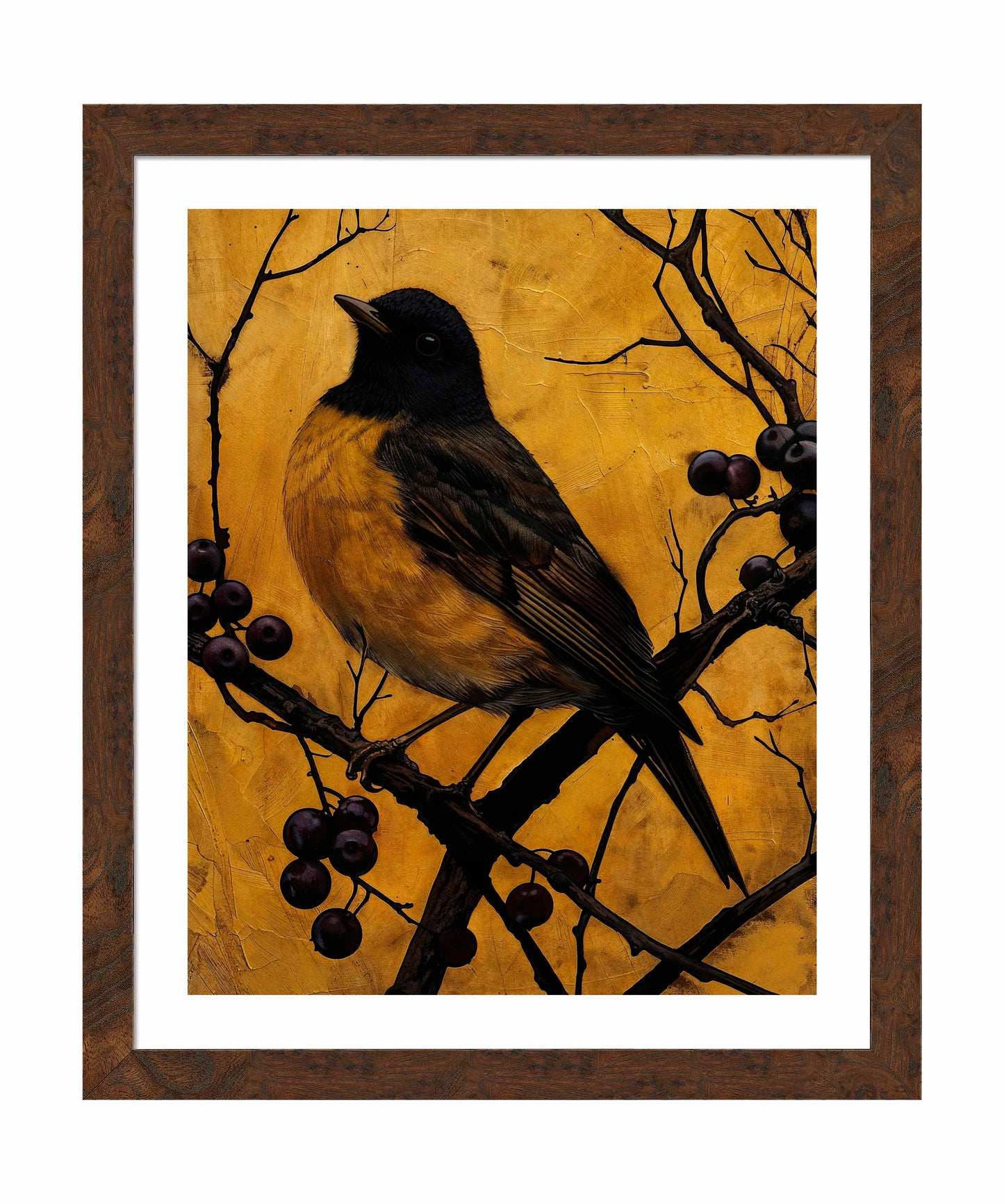 Golden Twilight - Warbler Among Berries - Art Prints