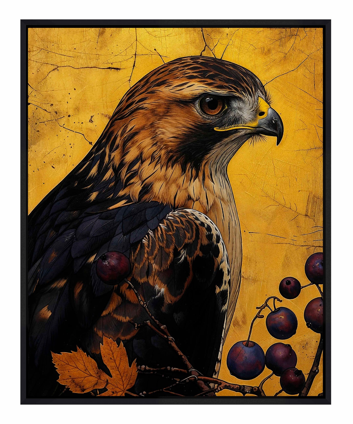 Golden Majesty - Hawk Among Berries - Gallery Wrapped Canvas