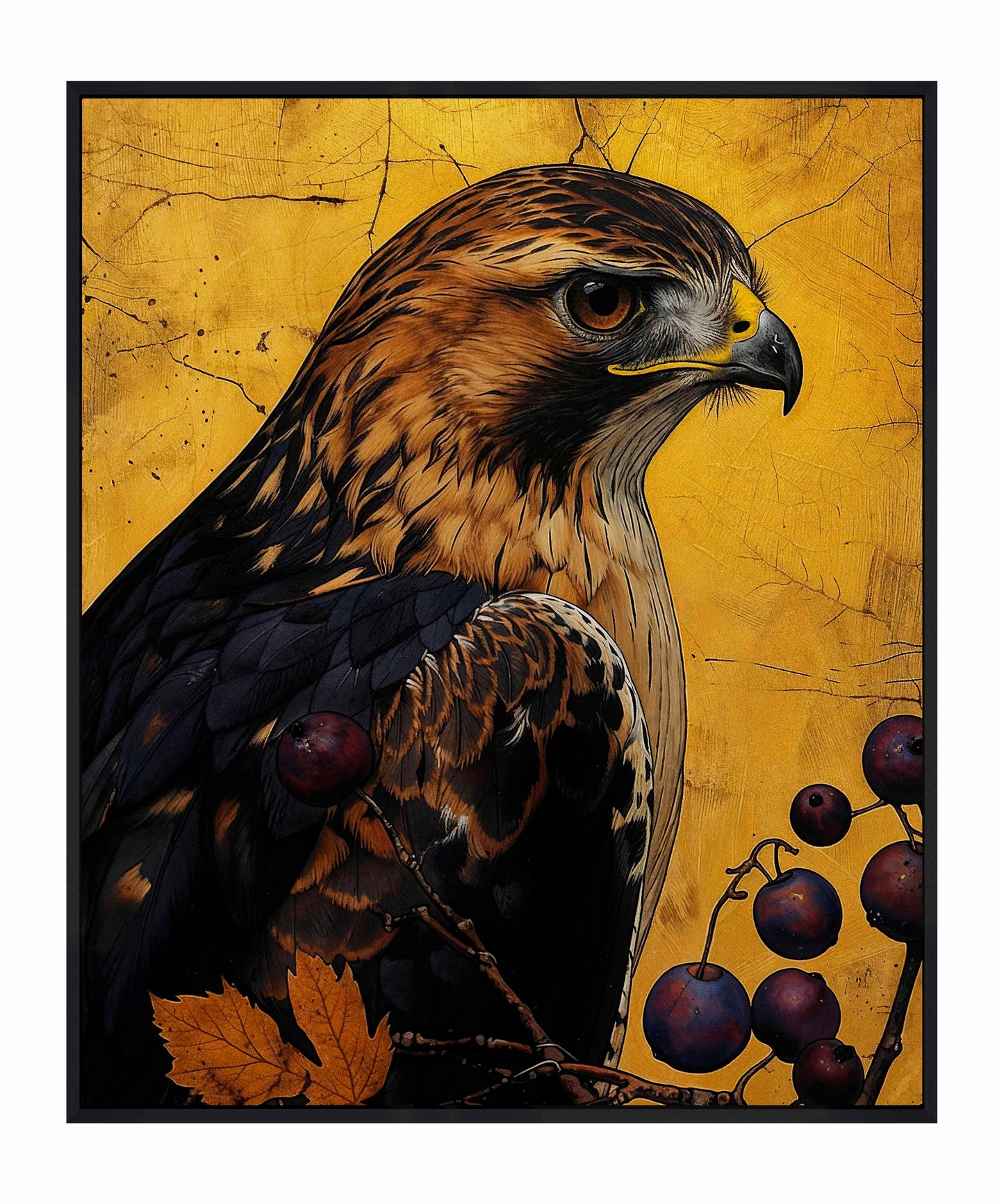 Golden Majesty - Hawk Among Berries - Gallery Wrapped Canvas