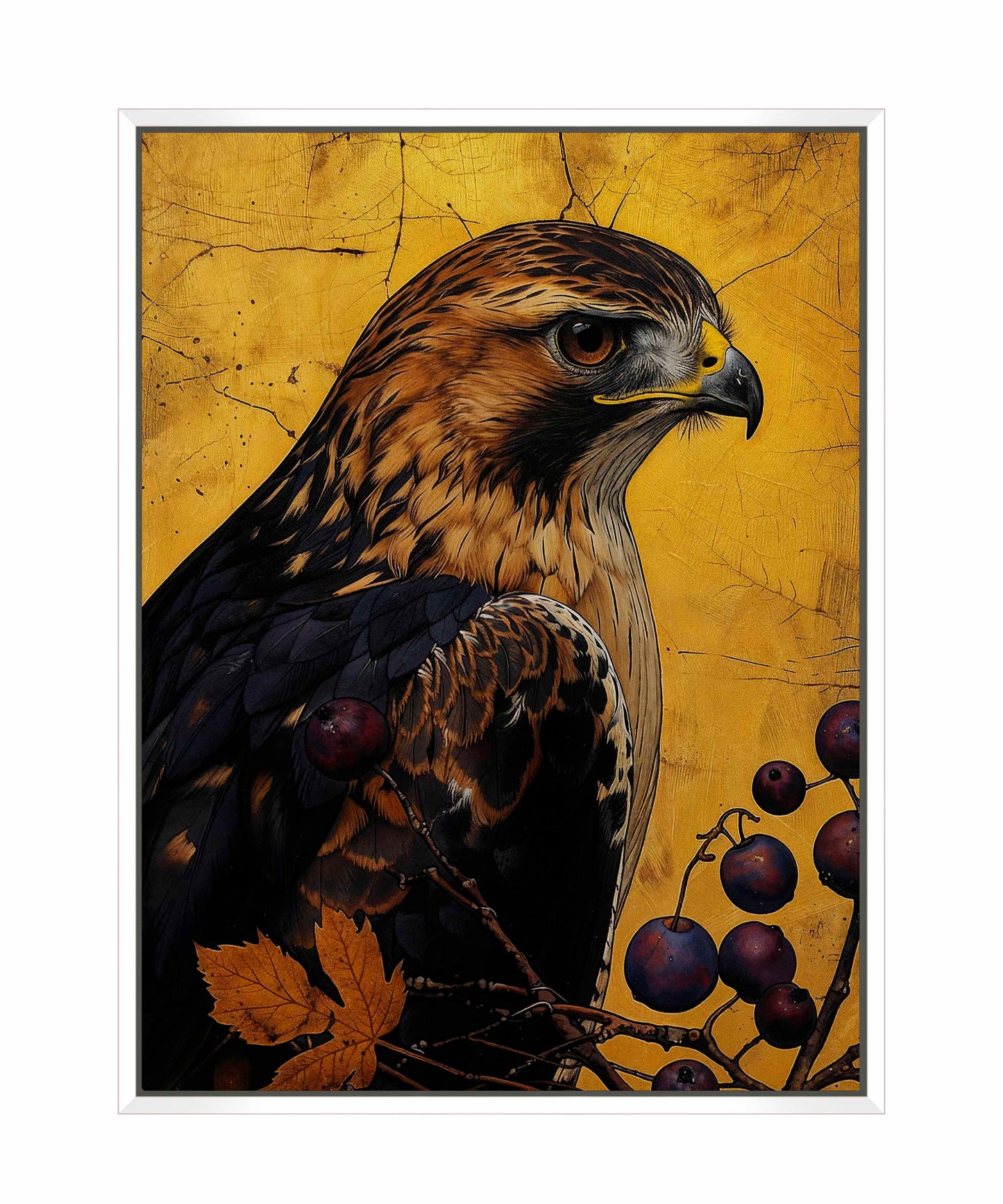 Golden Majesty - Hawk Among Berries - Gallery Wrapped Canvas