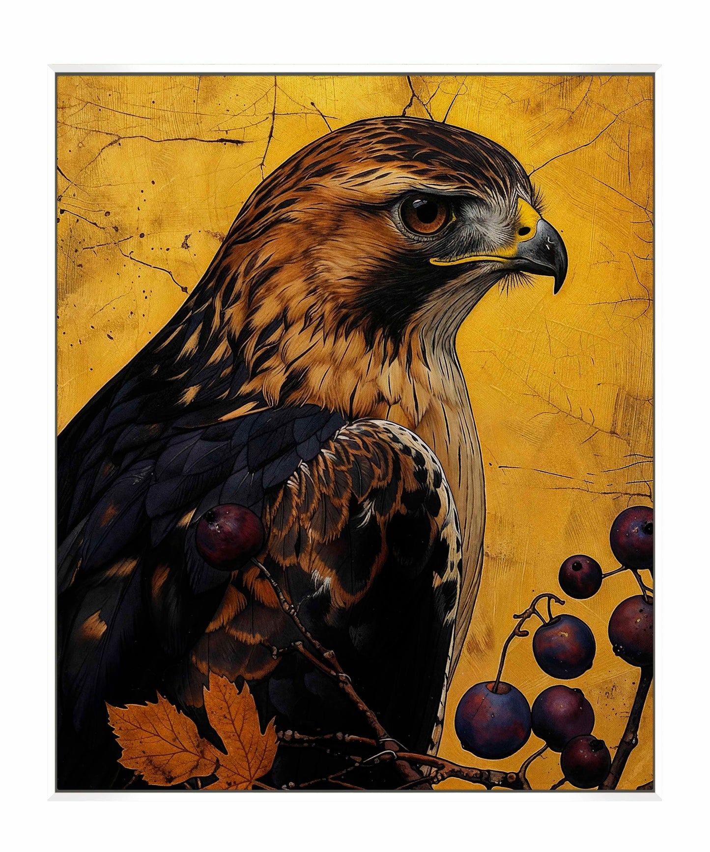 Golden Majesty - Hawk Among Berries - Gallery Wrapped Canvas