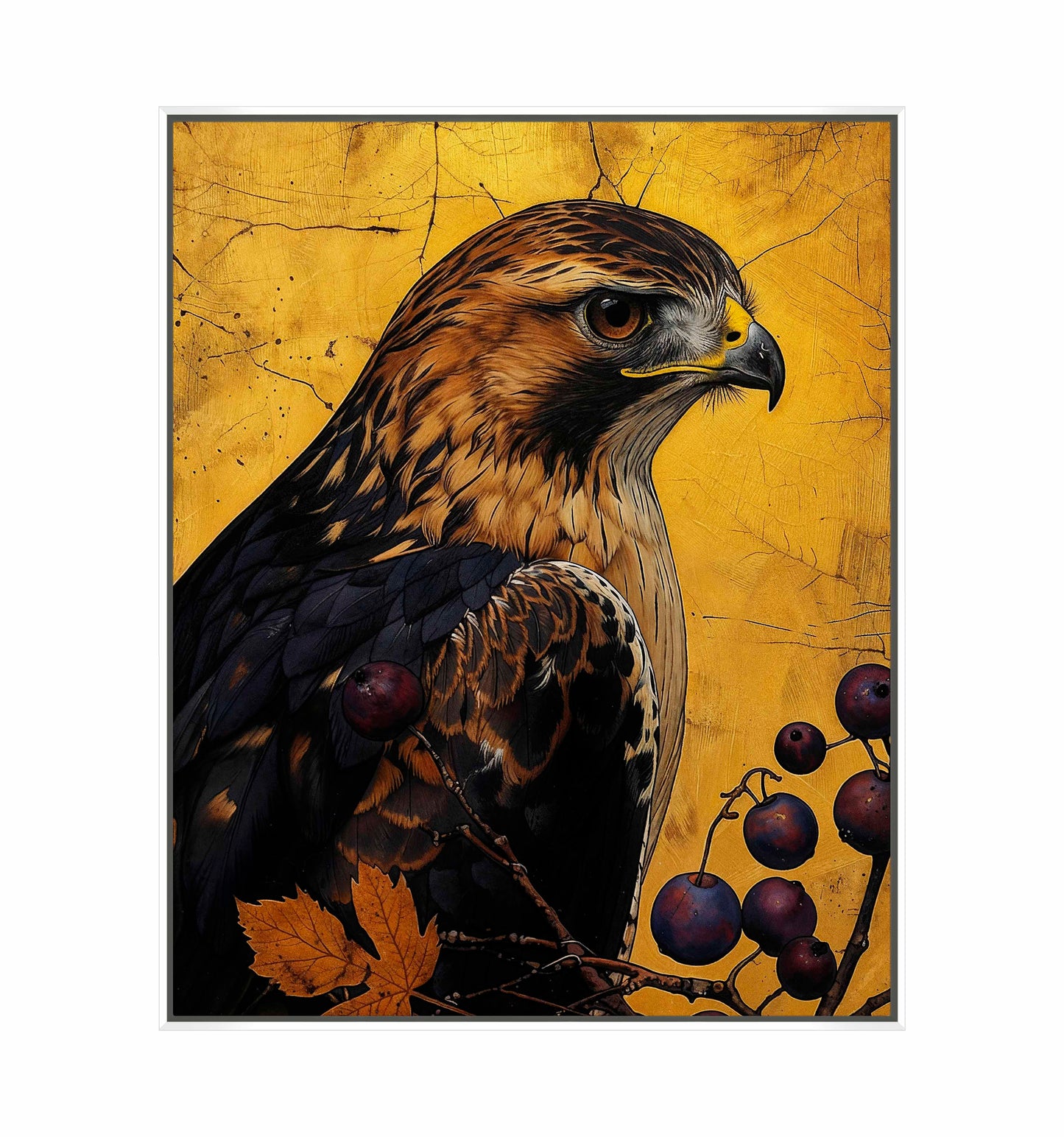 Golden Majesty - Hawk Among Berries - Gallery Wrapped Canvas