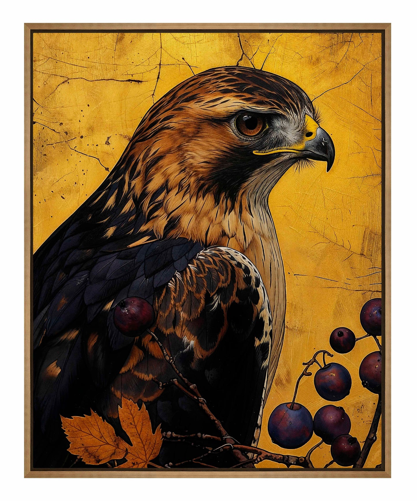 Golden Majesty - Hawk Among Berries - Gallery Wrapped Canvas