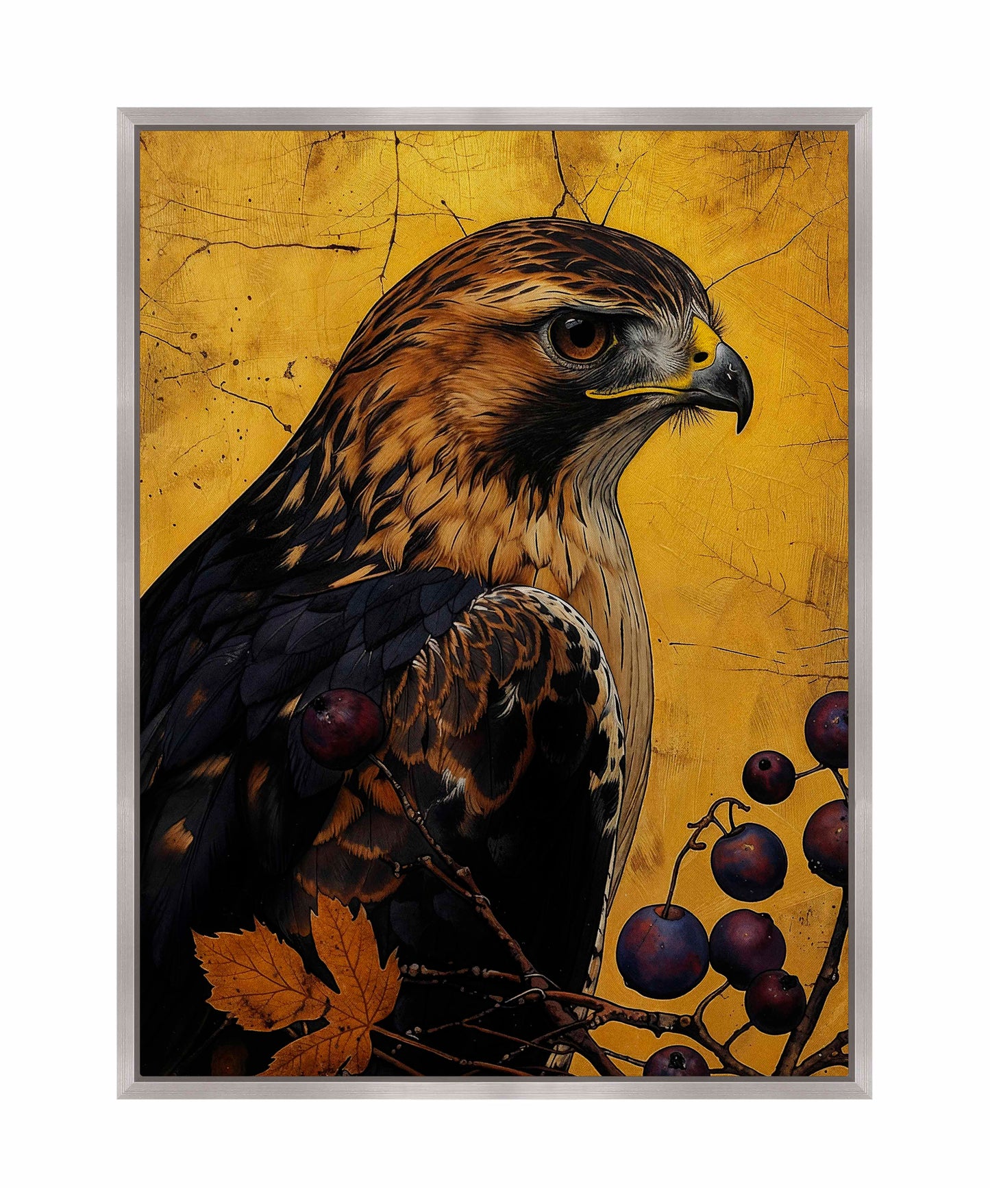 Golden Majesty - Hawk Among Berries - Gallery Wrapped Canvas