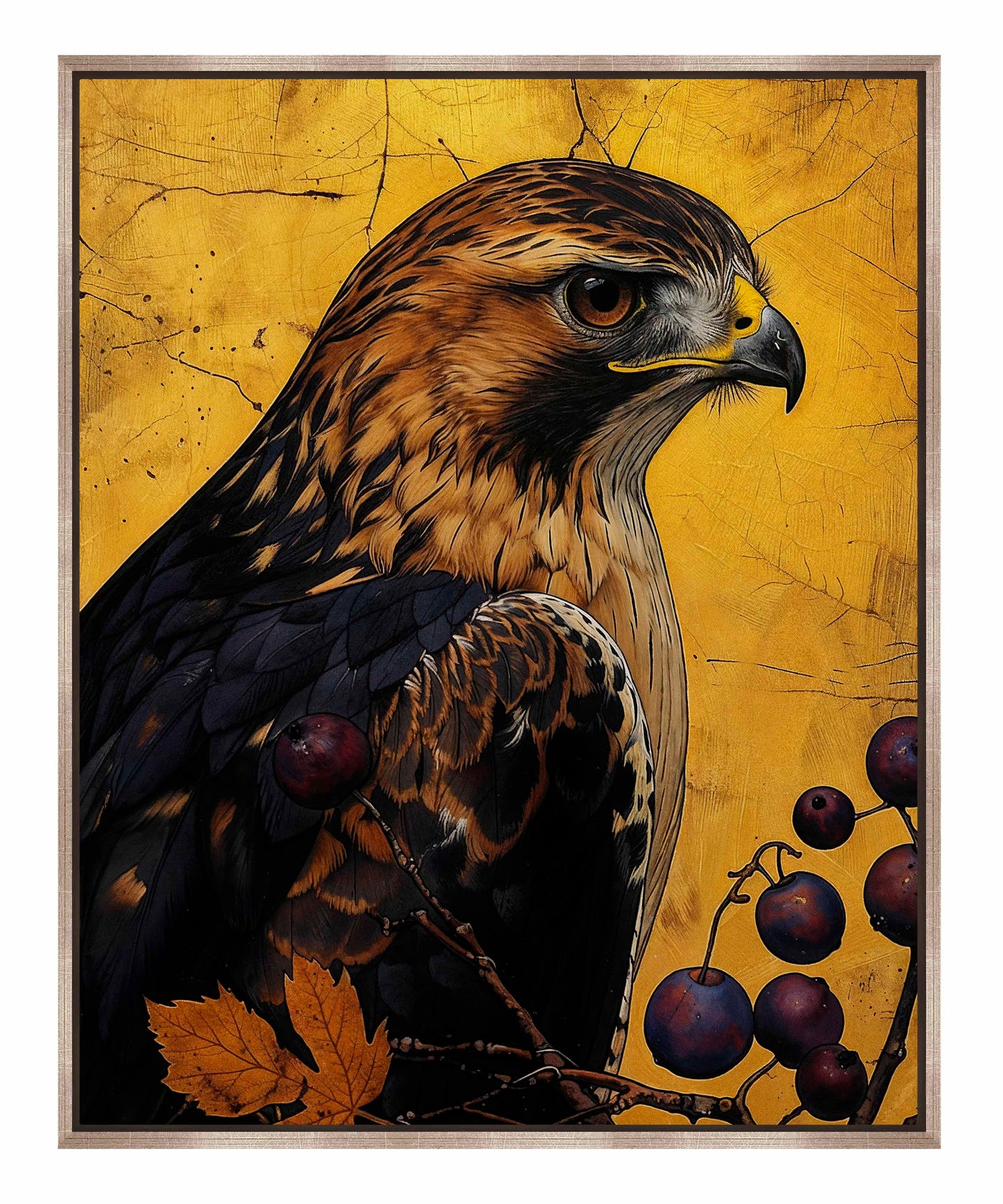 Golden Majesty - Hawk Among Berries - Gallery Wrapped Canvas