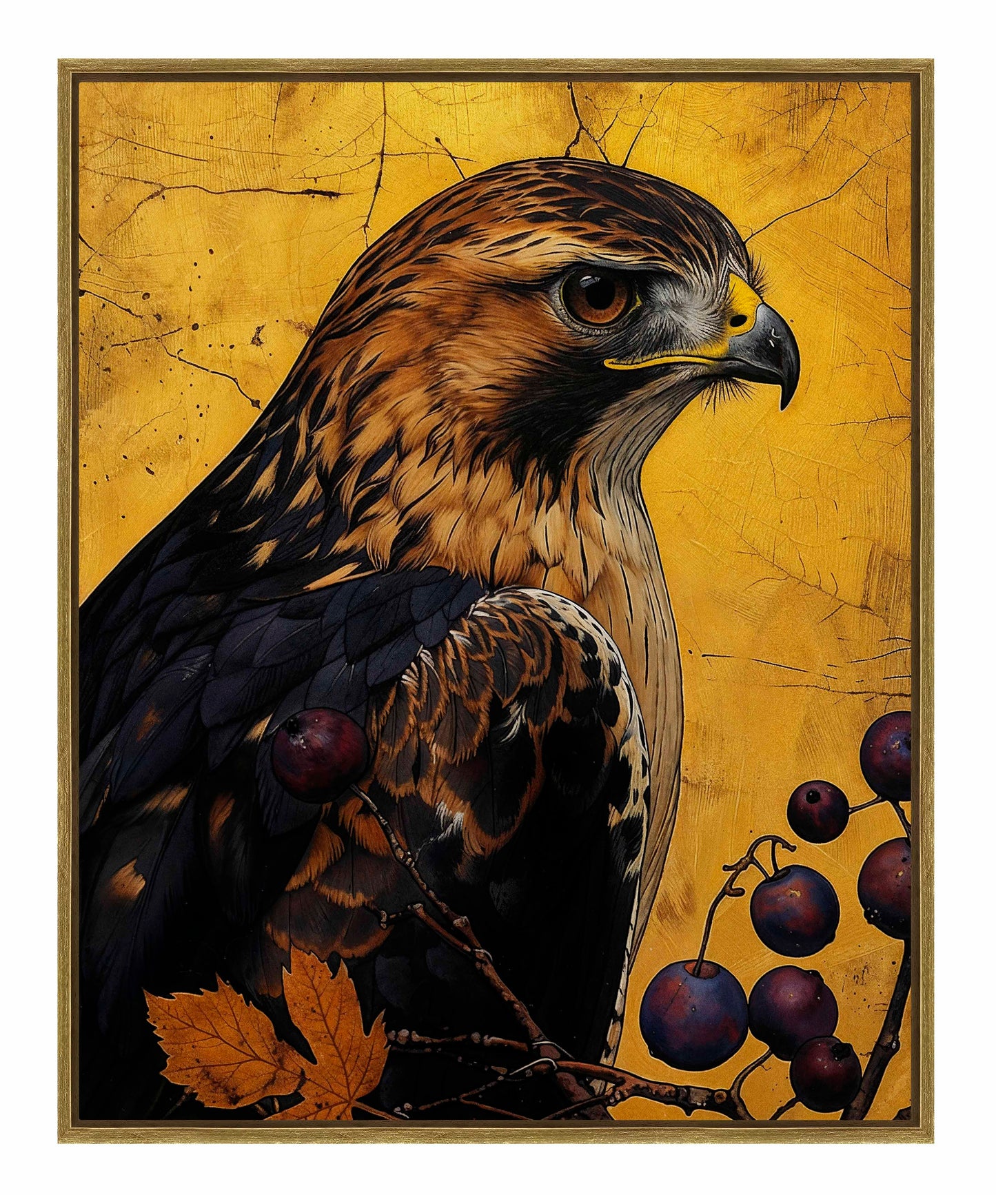 Golden Majesty - Hawk Among Berries - Gallery Wrapped Canvas