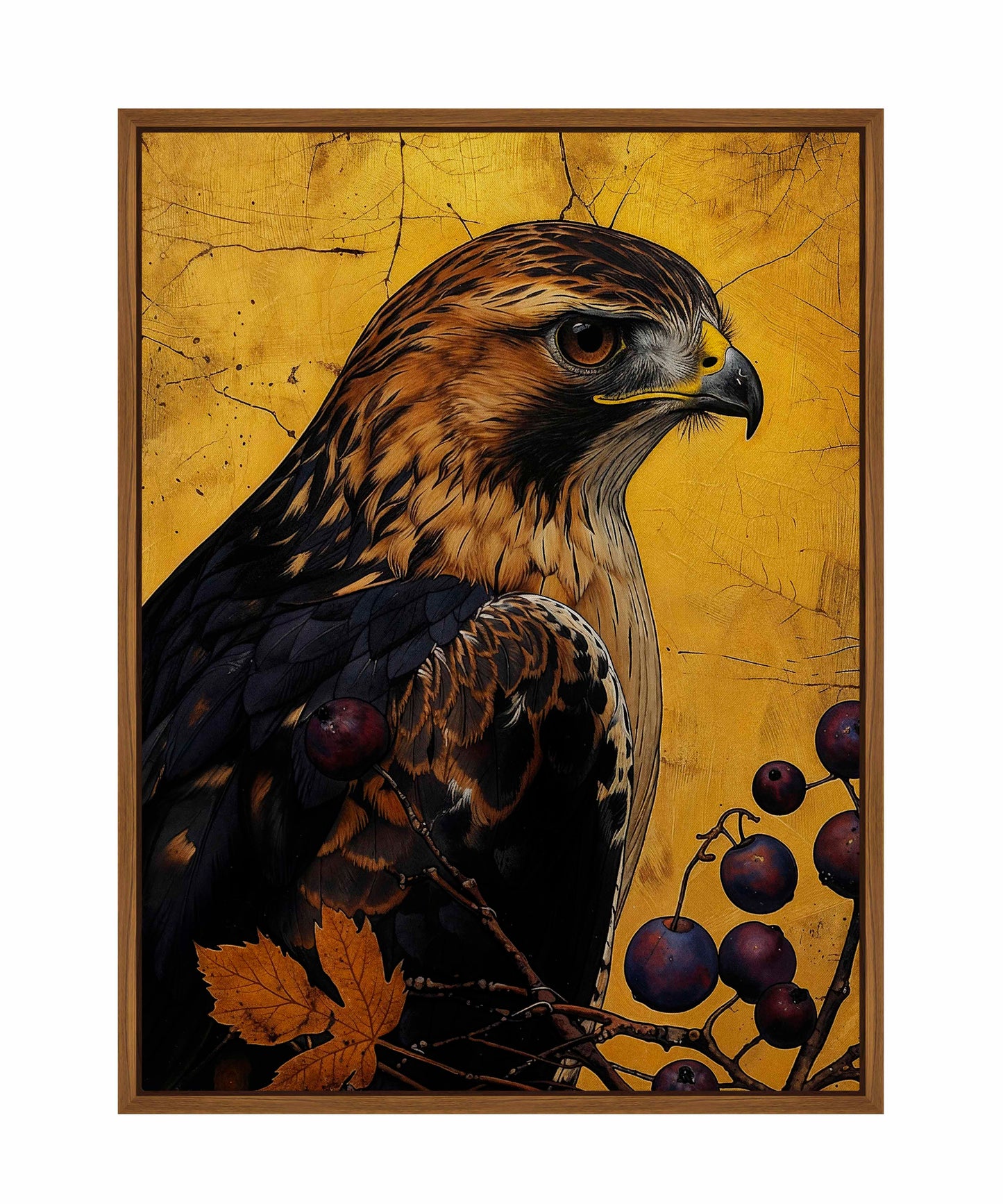 Golden Majesty - Hawk Among Berries - Gallery Wrapped Canvas