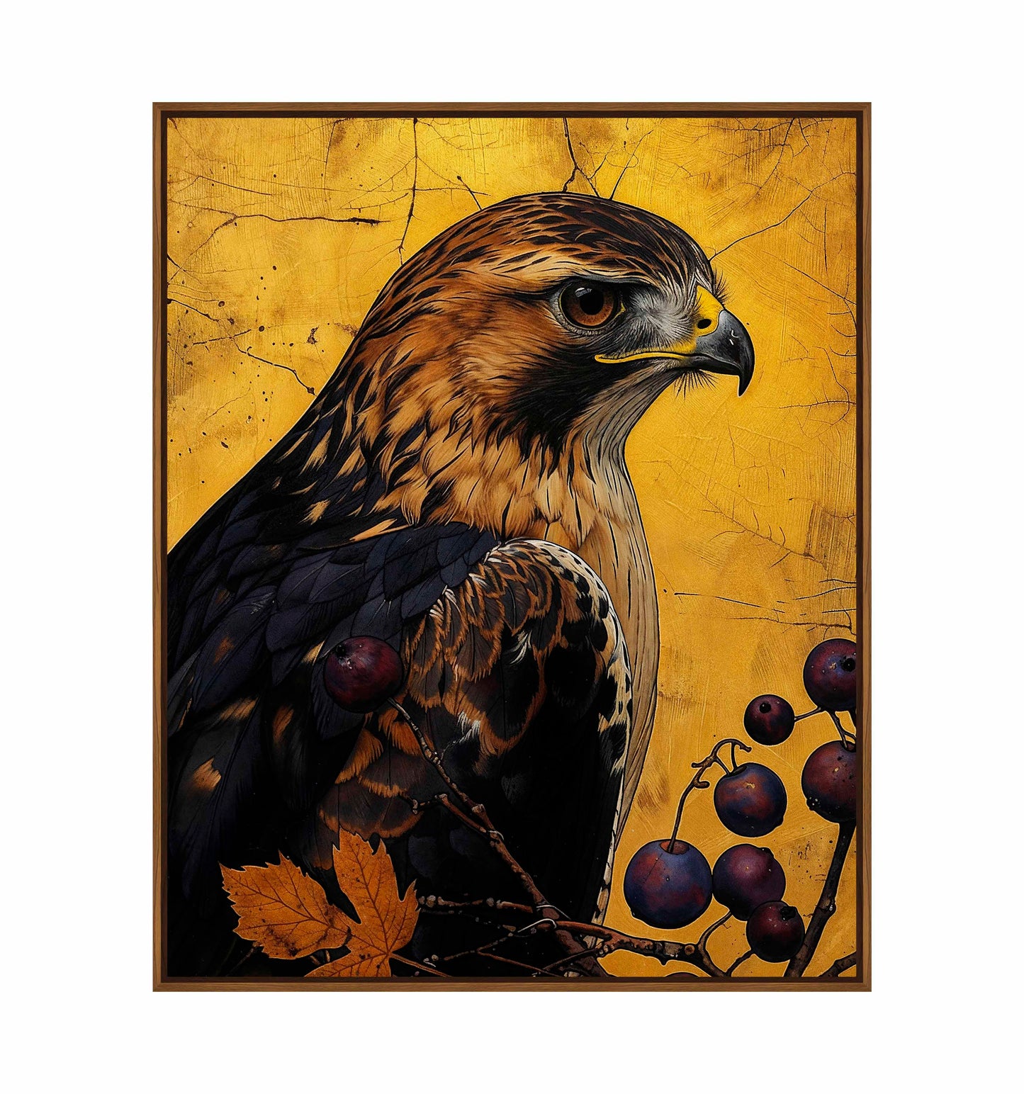 Golden Majesty - Hawk Among Berries - Gallery Wrapped Canvas