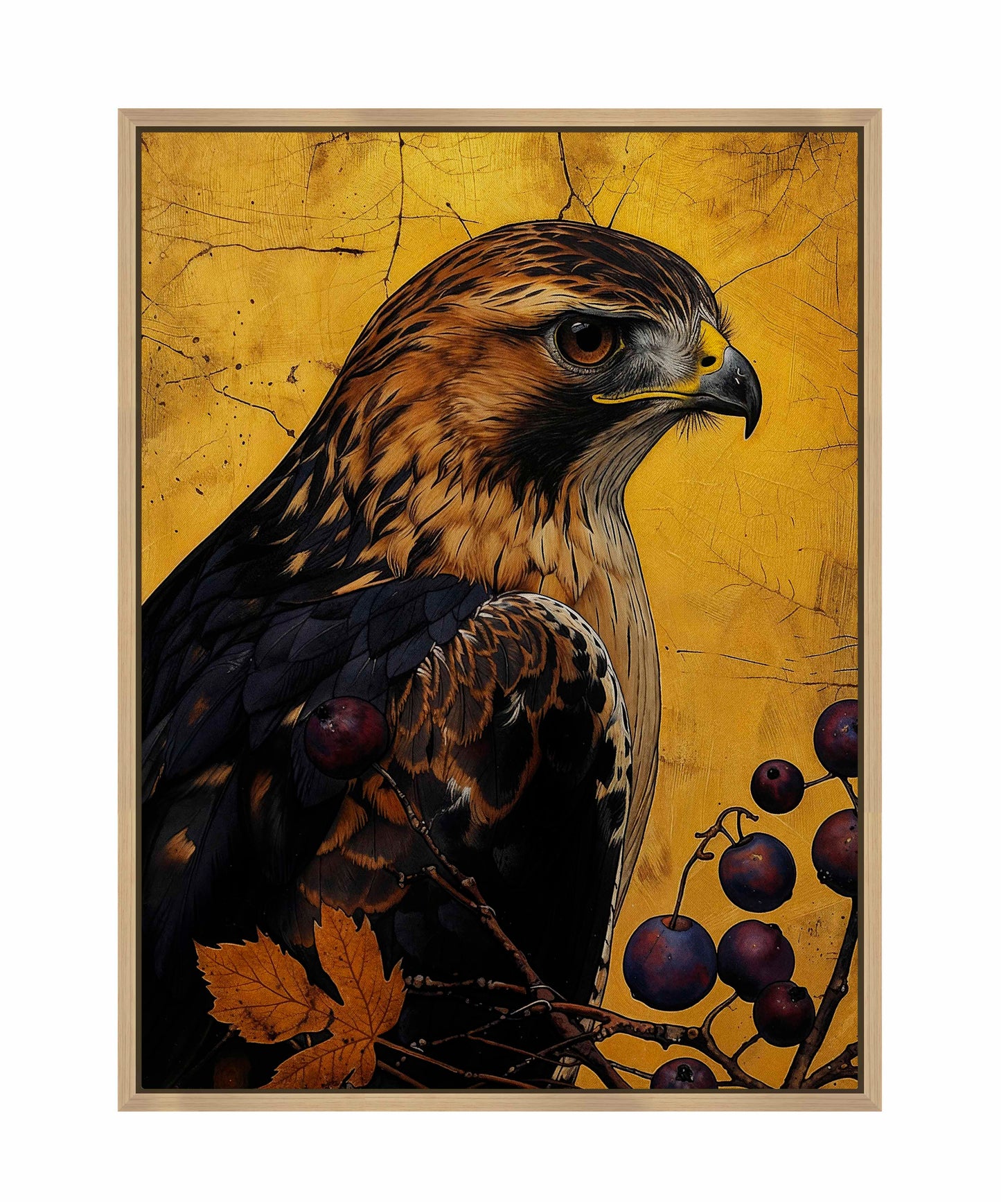 Golden Majesty - Hawk Among Berries - Gallery Wrapped Canvas