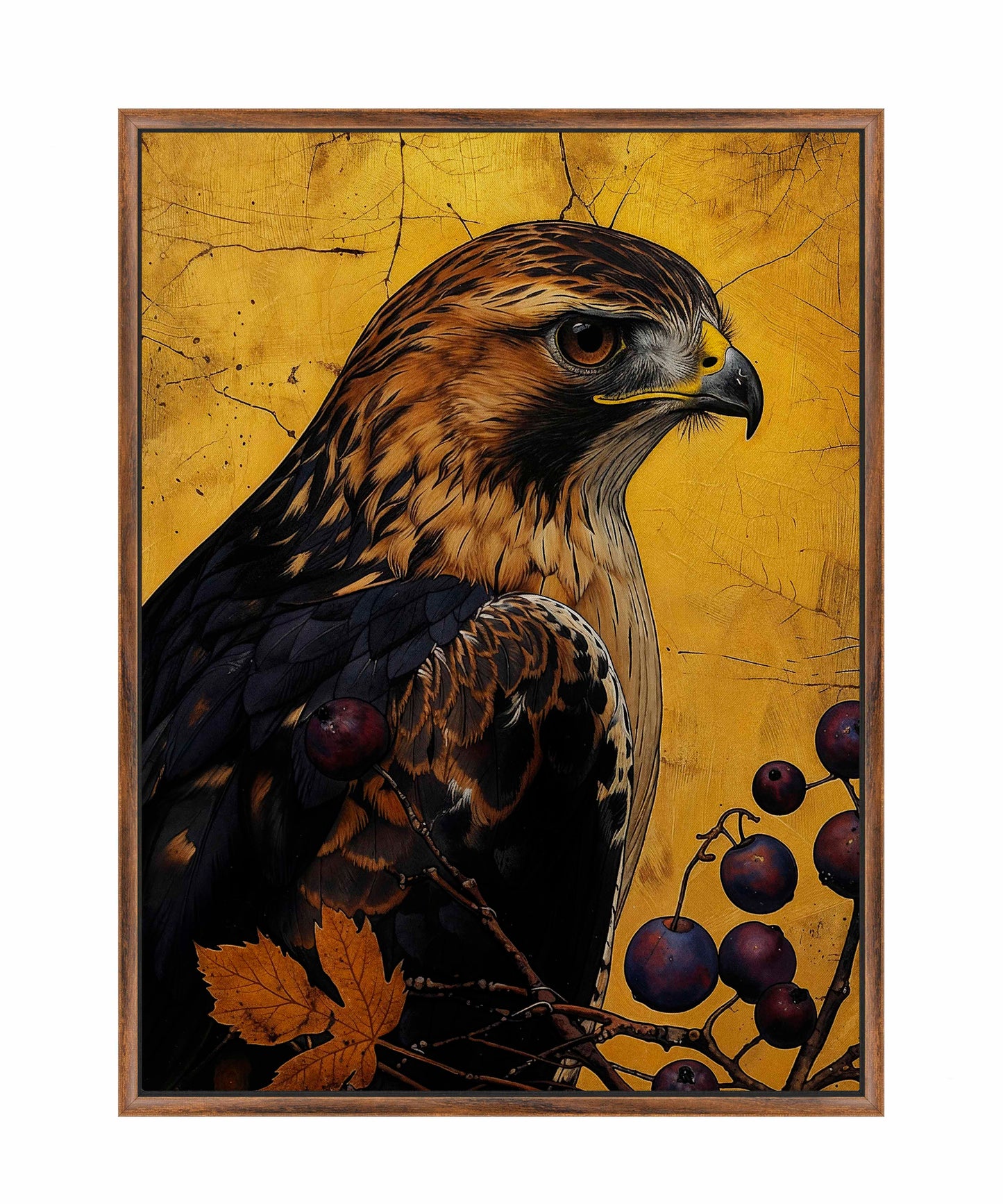 Golden Majesty - Hawk Among Berries - Gallery Wrapped Canvas