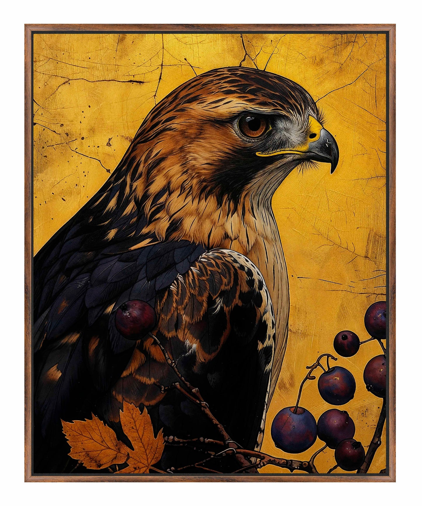 Golden Majesty - Hawk Among Berries - Gallery Wrapped Canvas