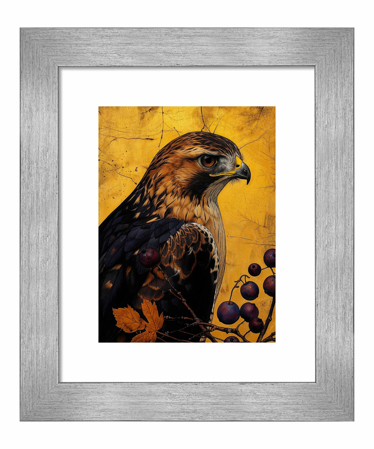 Golden Majesty - Hawk Among Berries - Art Prints