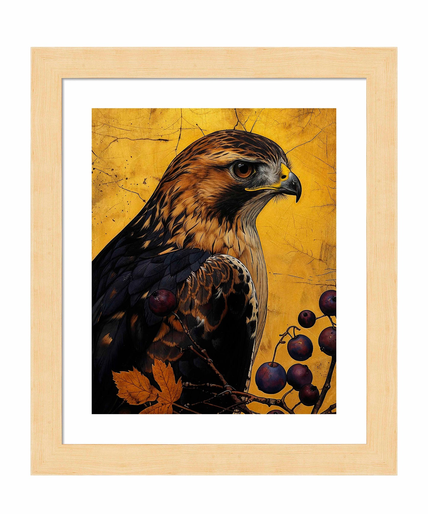Golden Majesty - Hawk Among Berries - Art Prints