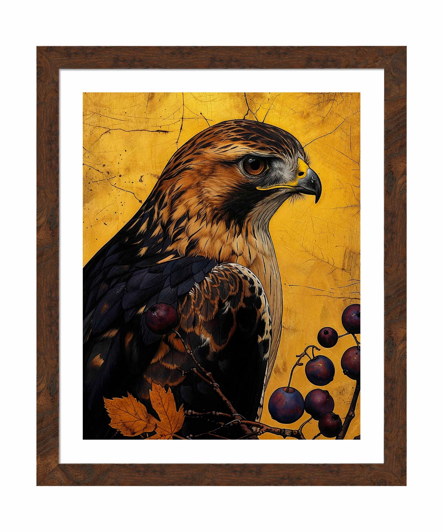 Golden Majesty - Hawk Among Berries - Art Prints