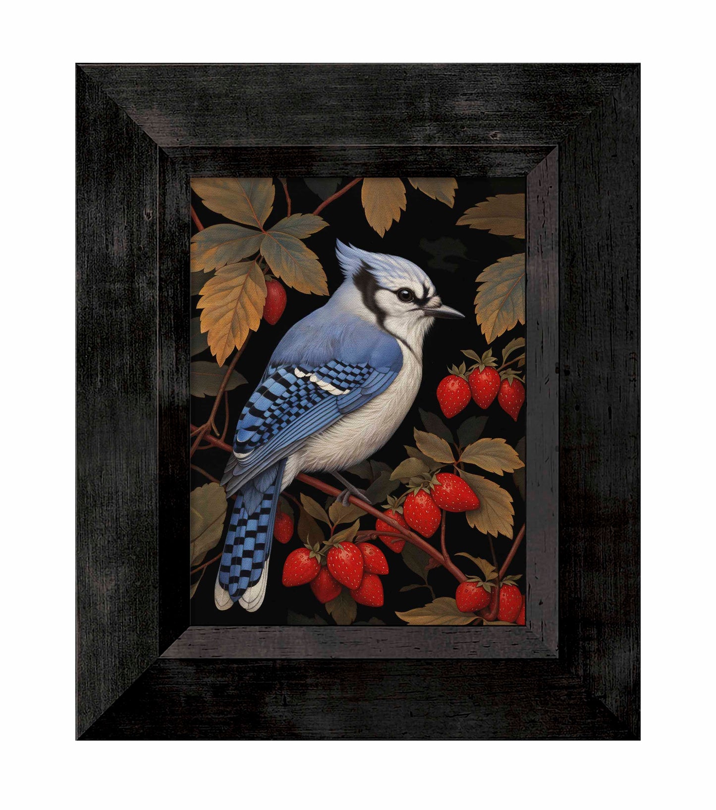 Berry Bliss - Blue Jay in Strawberry Patch - Limited Edition Canvas