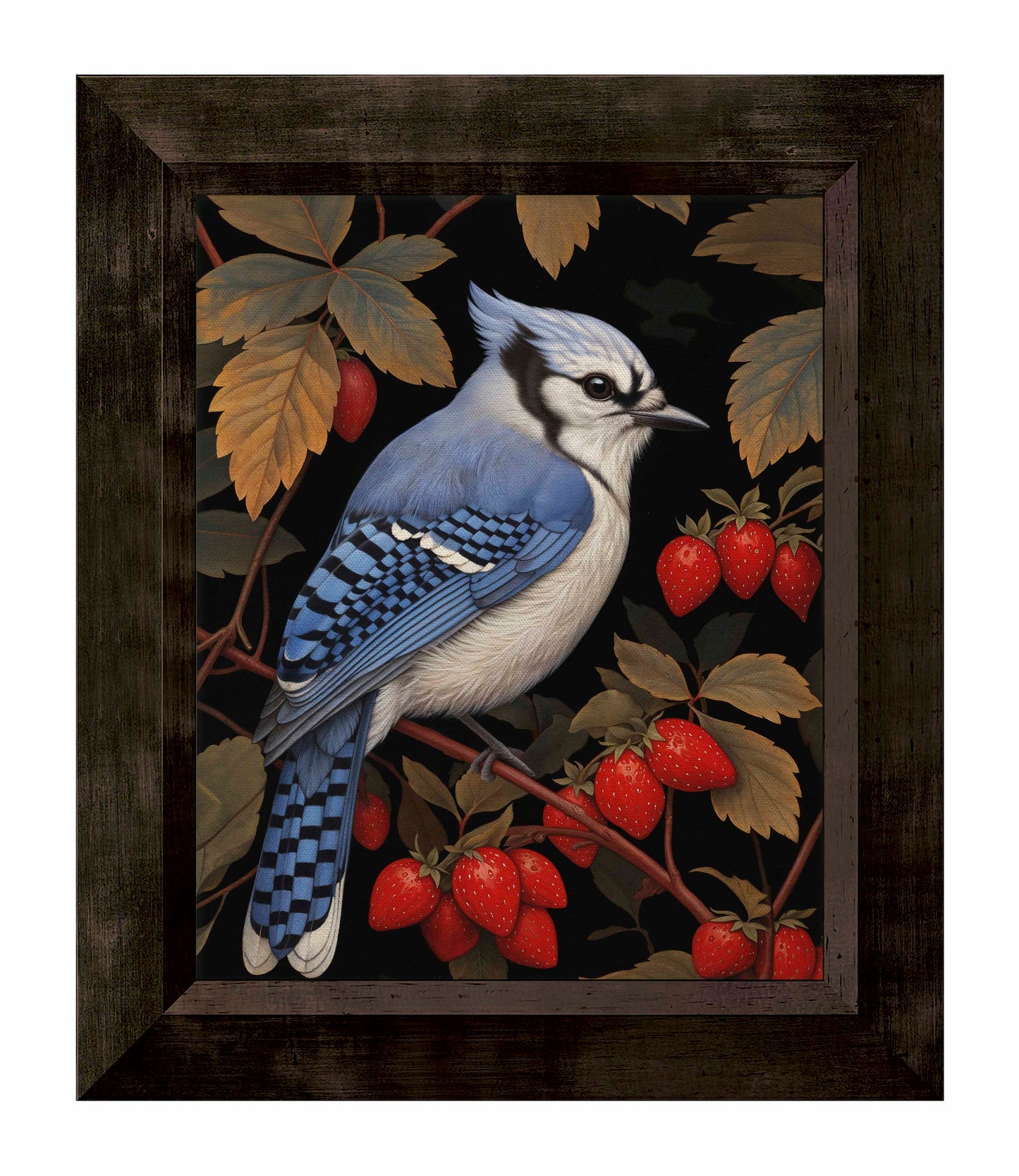 Berry Bliss - Blue Jay in Strawberry Patch - Limited Edition Canvas