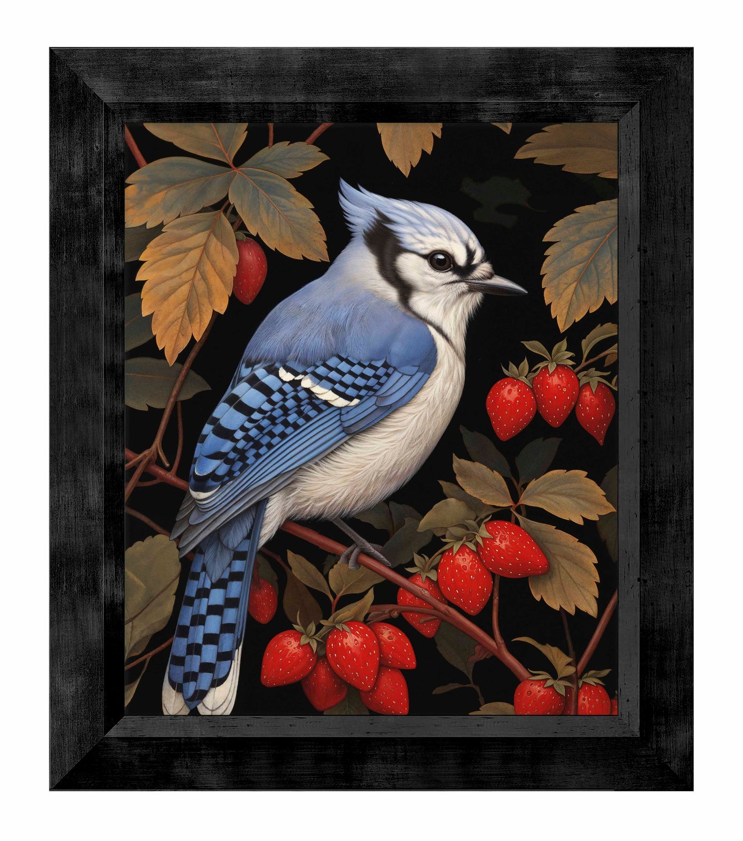 Berry Bliss - Blue Jay in Strawberry Patch - Limited Edition Canvas